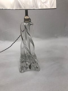 French Baccarat Midcentury Crystal Lamp with Twisted Pattern Signed by Baccarat