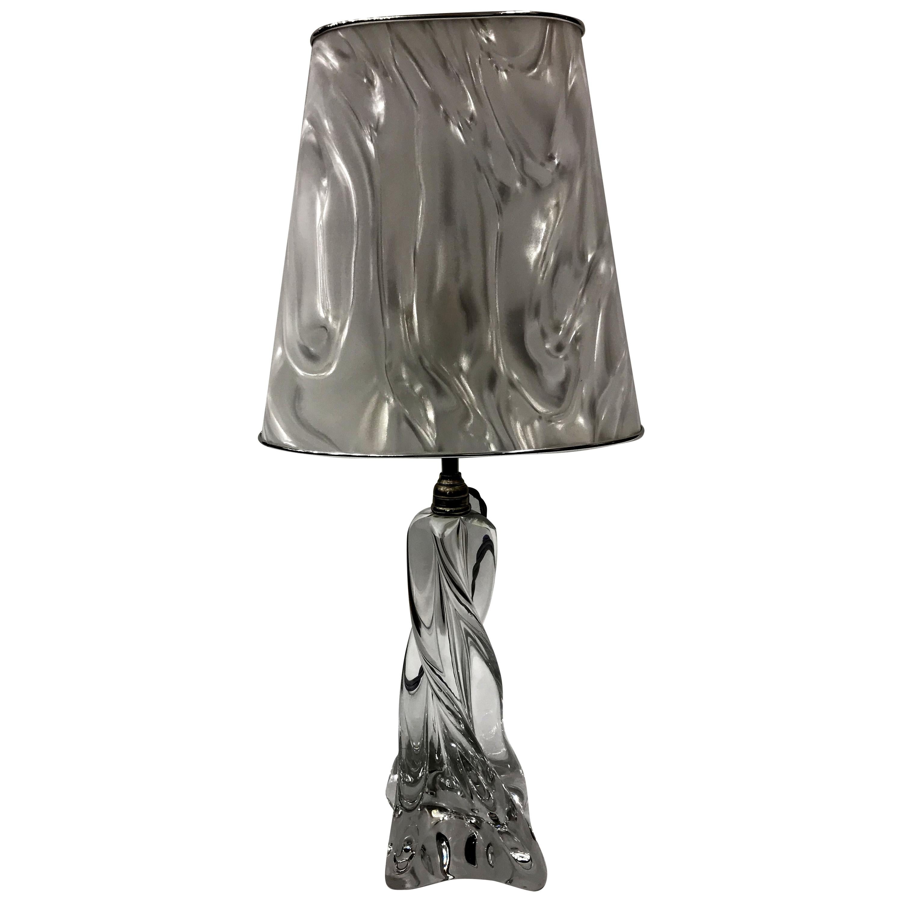 French Baccarat Midcentury Crystal Lamp with Twisted Pattern Signed by Baccarat For Sale