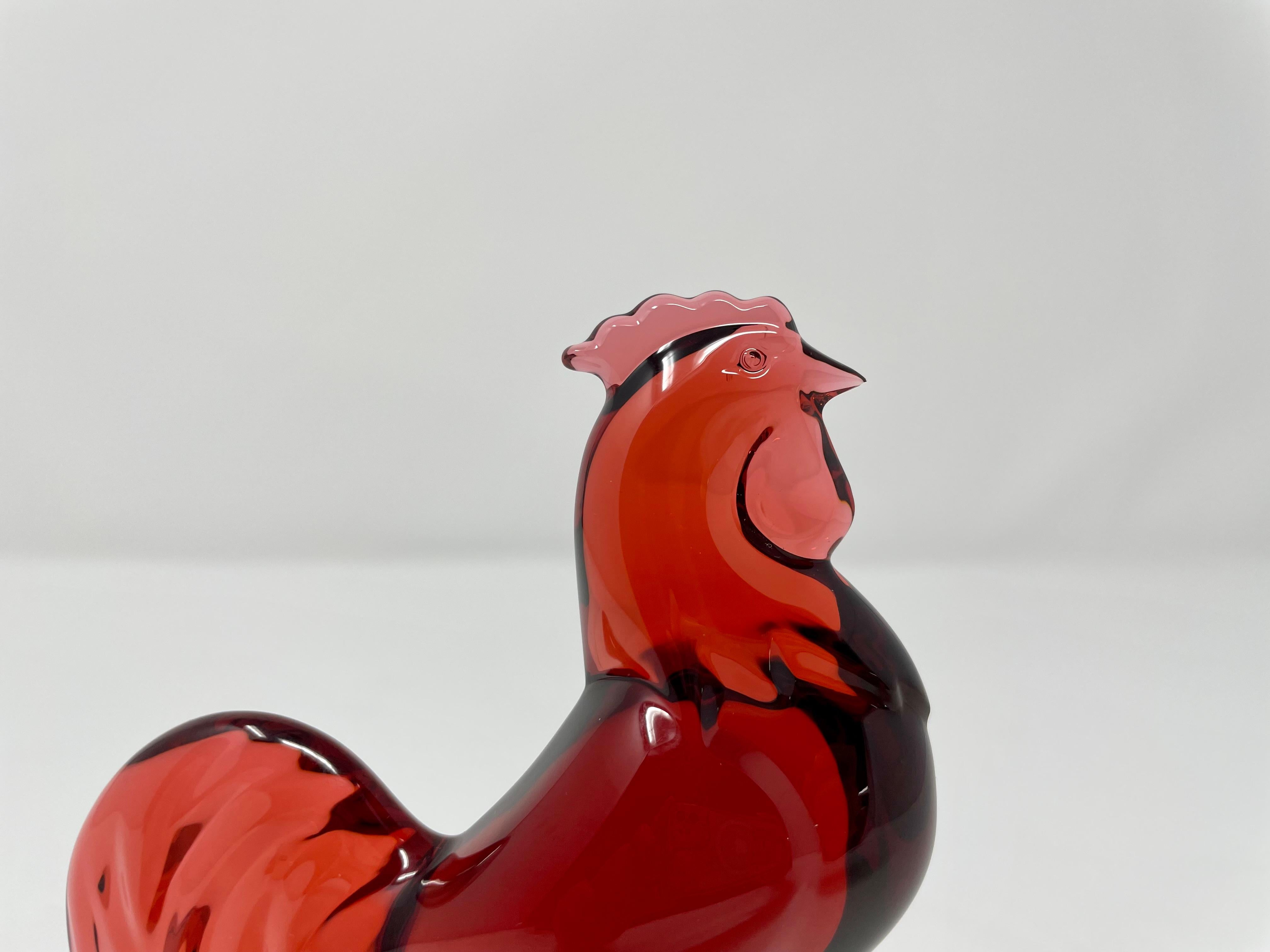 French Baccarat Ruby-Red Crystal Rooster. In Good Condition For Sale In New Orleans, LA