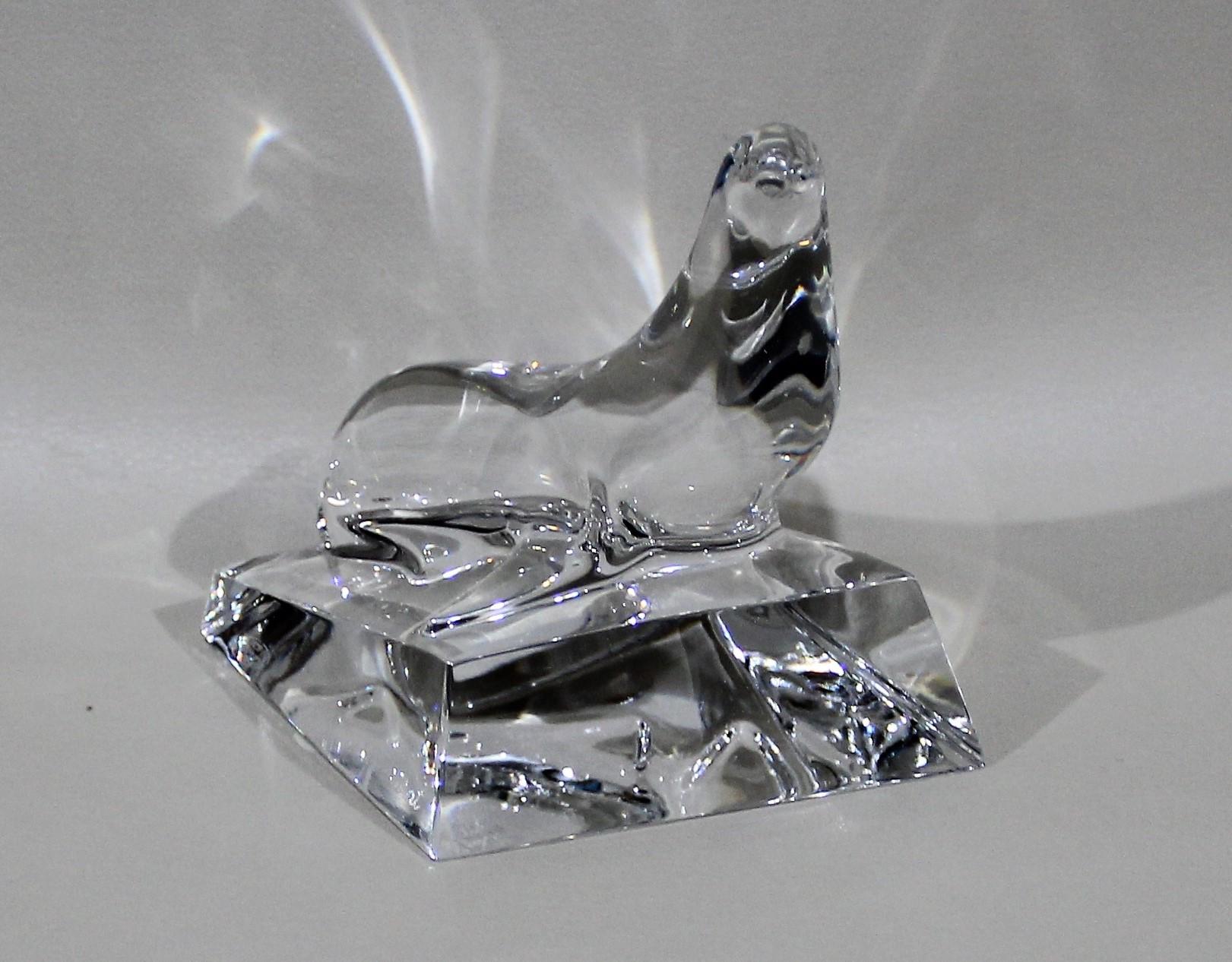 French Baccarat Sculptural Crystal Sea Lion Paperweight 1