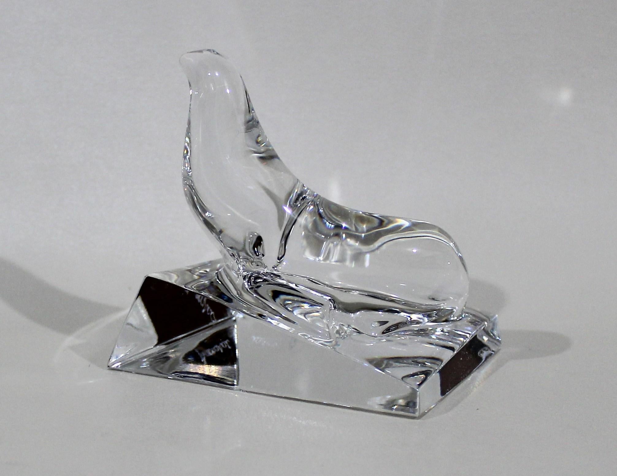 French Baccarat Sculptural Crystal Sea Lion Paperweight 3