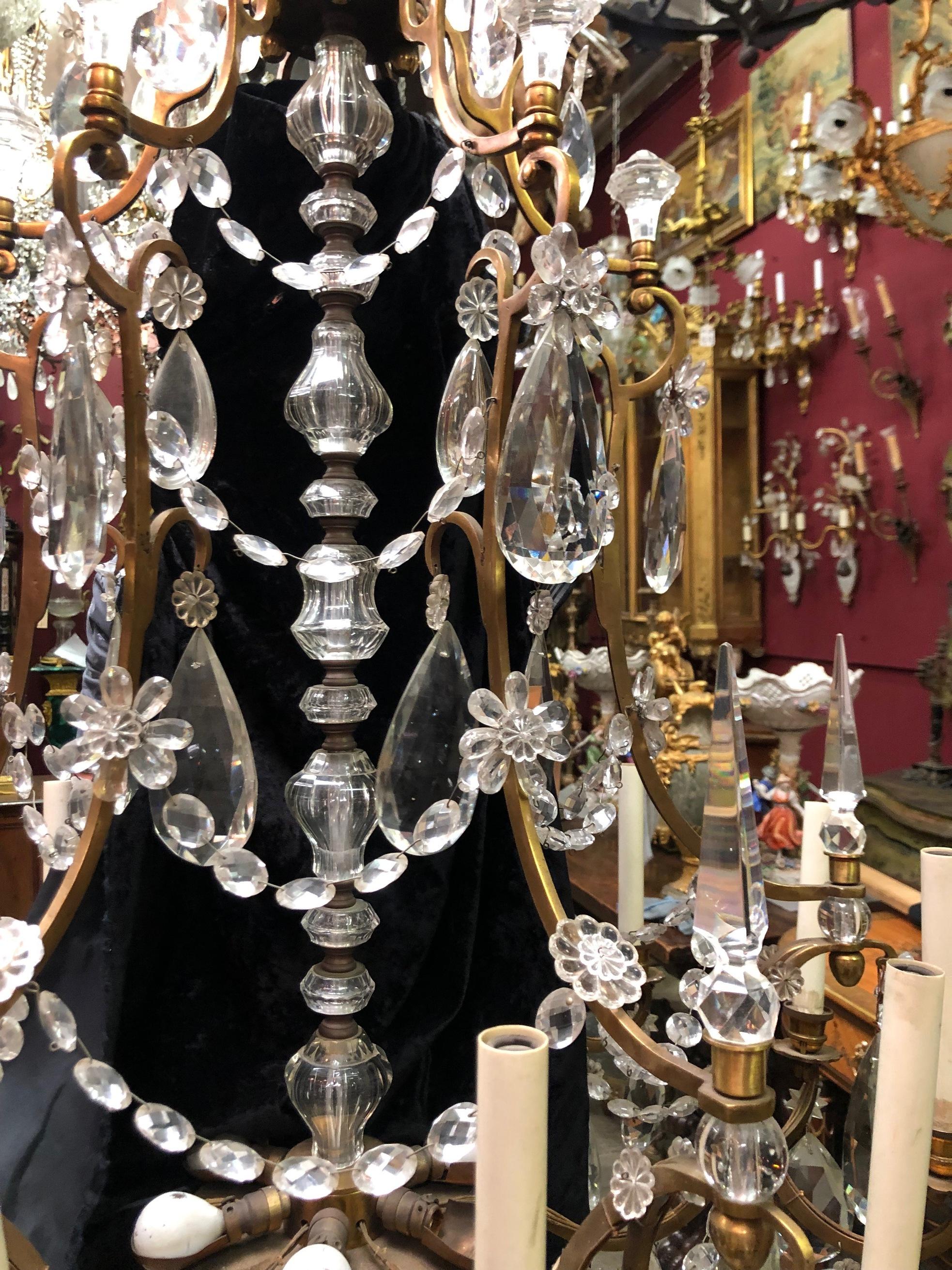 French Baccarat Style Crystal and Bronze Chandelier, 19th Century 11