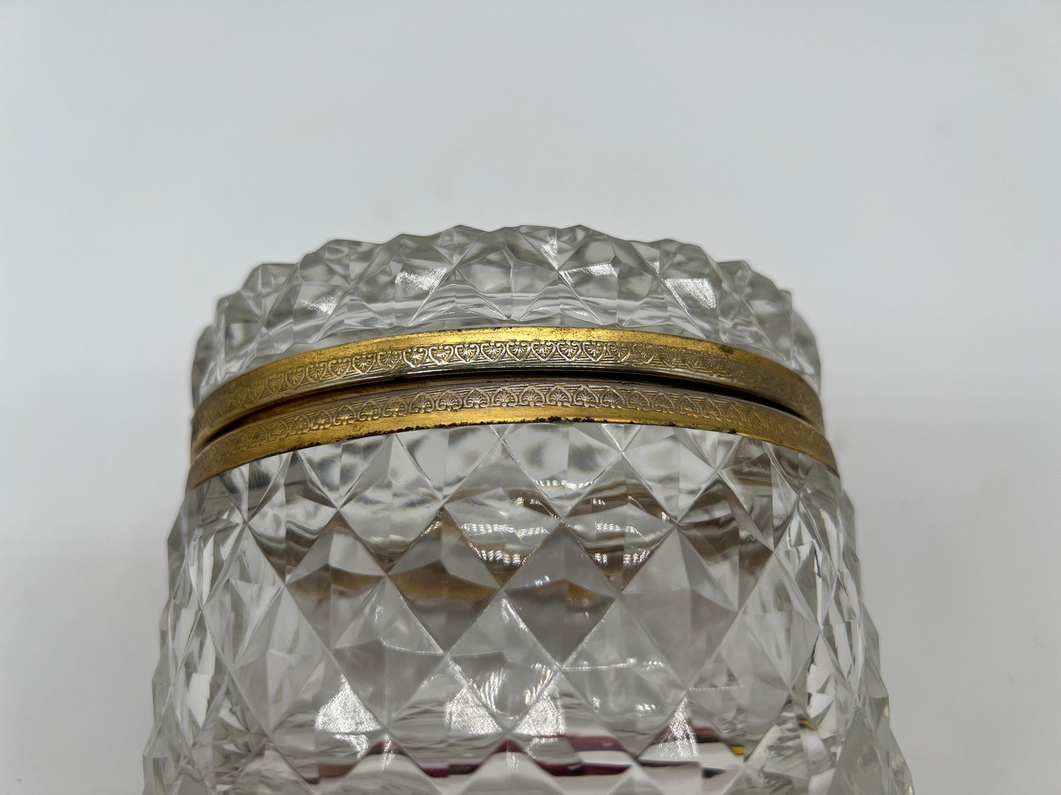 20th Century French Baccarat Style Crystal Glass & Ormolu Mounted Oval Casket Box  For Sale