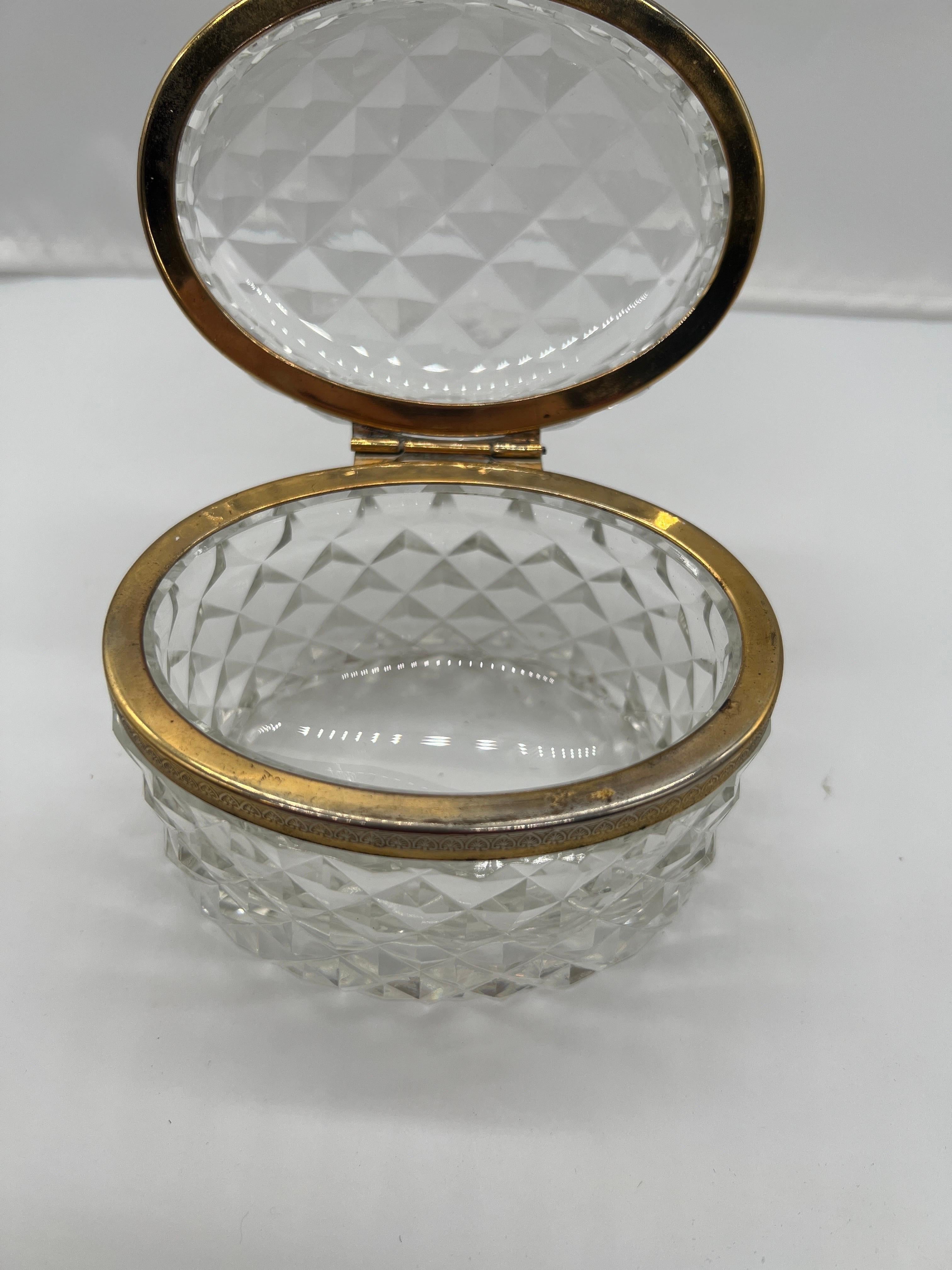 French Baccarat Style Crystal Glass & Ormolu Mounted Oval Casket Box  For Sale 1