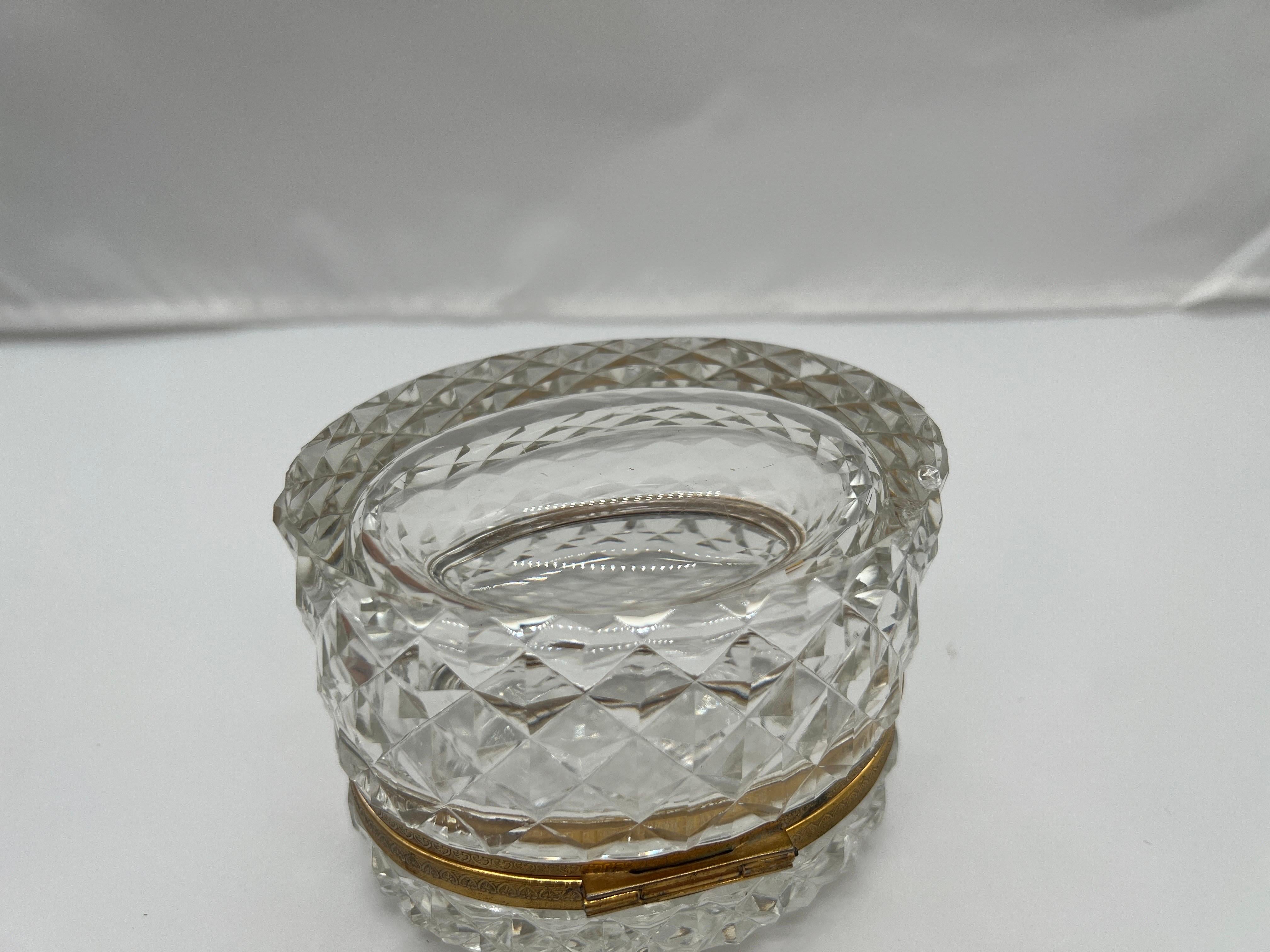 French Baccarat Style Crystal Glass & Ormolu Mounted Oval Casket Box  For Sale 4