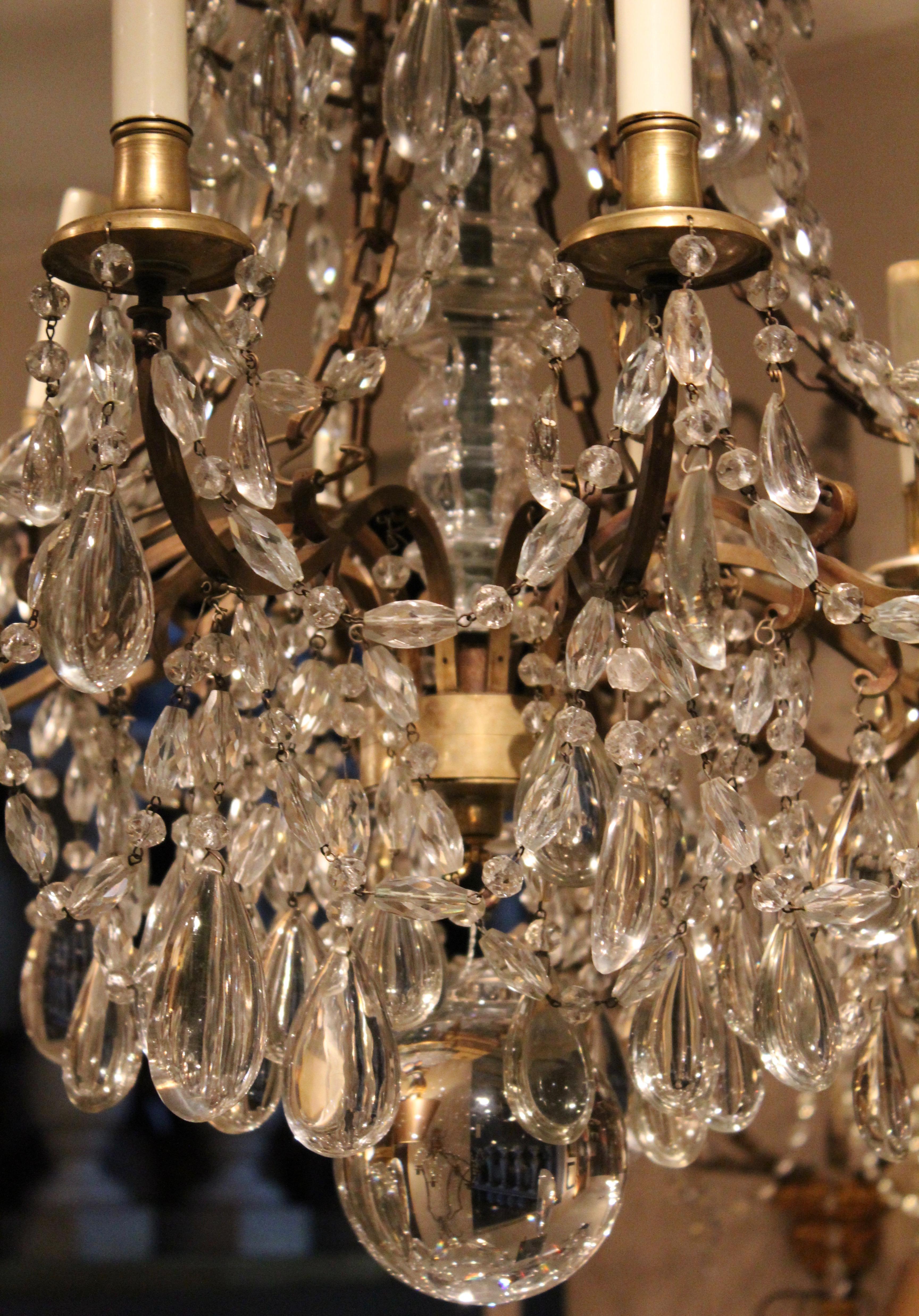 French Baccarat Style Cut Crystal Drop Twelve Light Chandelier, circa 1900 For Sale 1