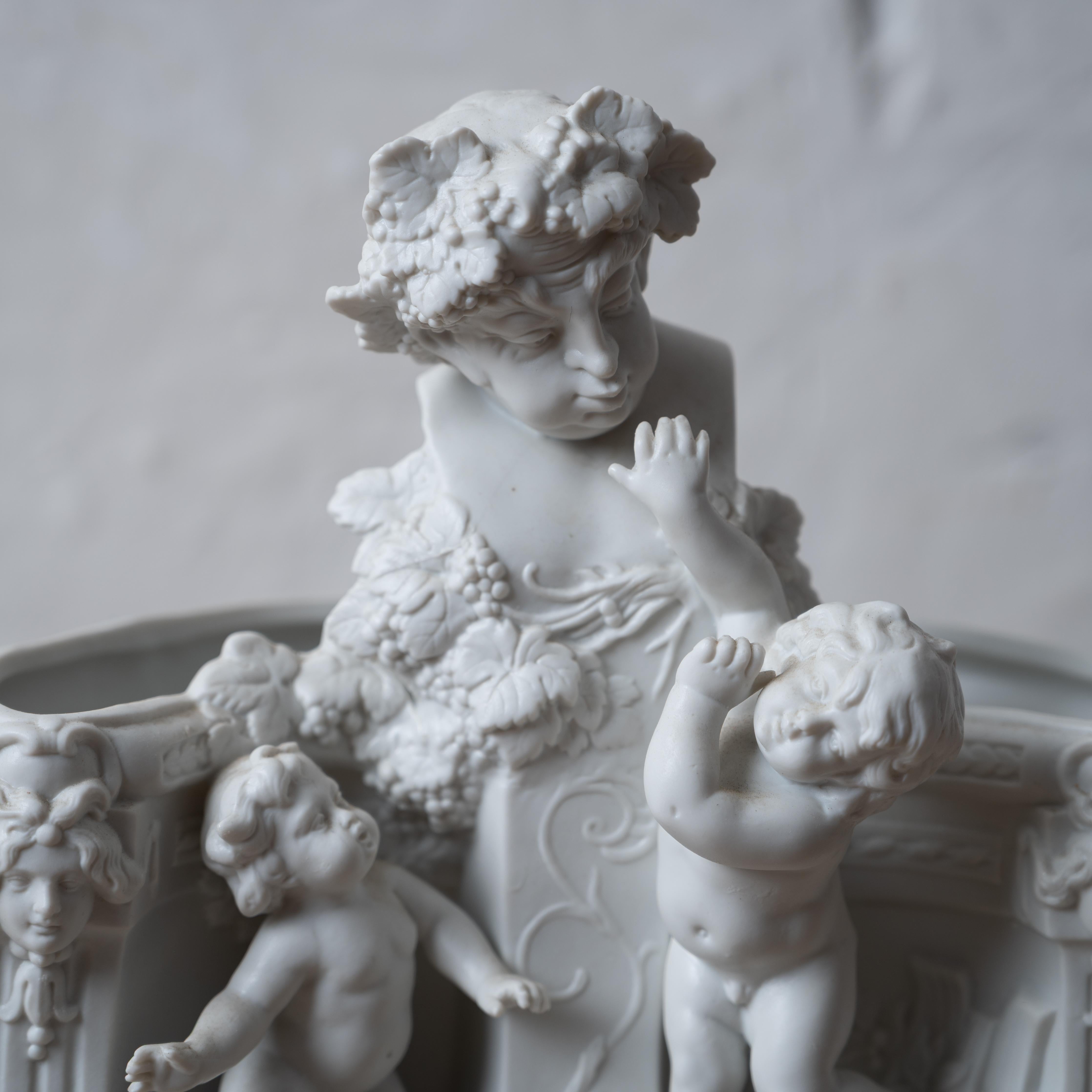 Ceramic French Bacchus & Putti Bisque Jardiniere For Sale