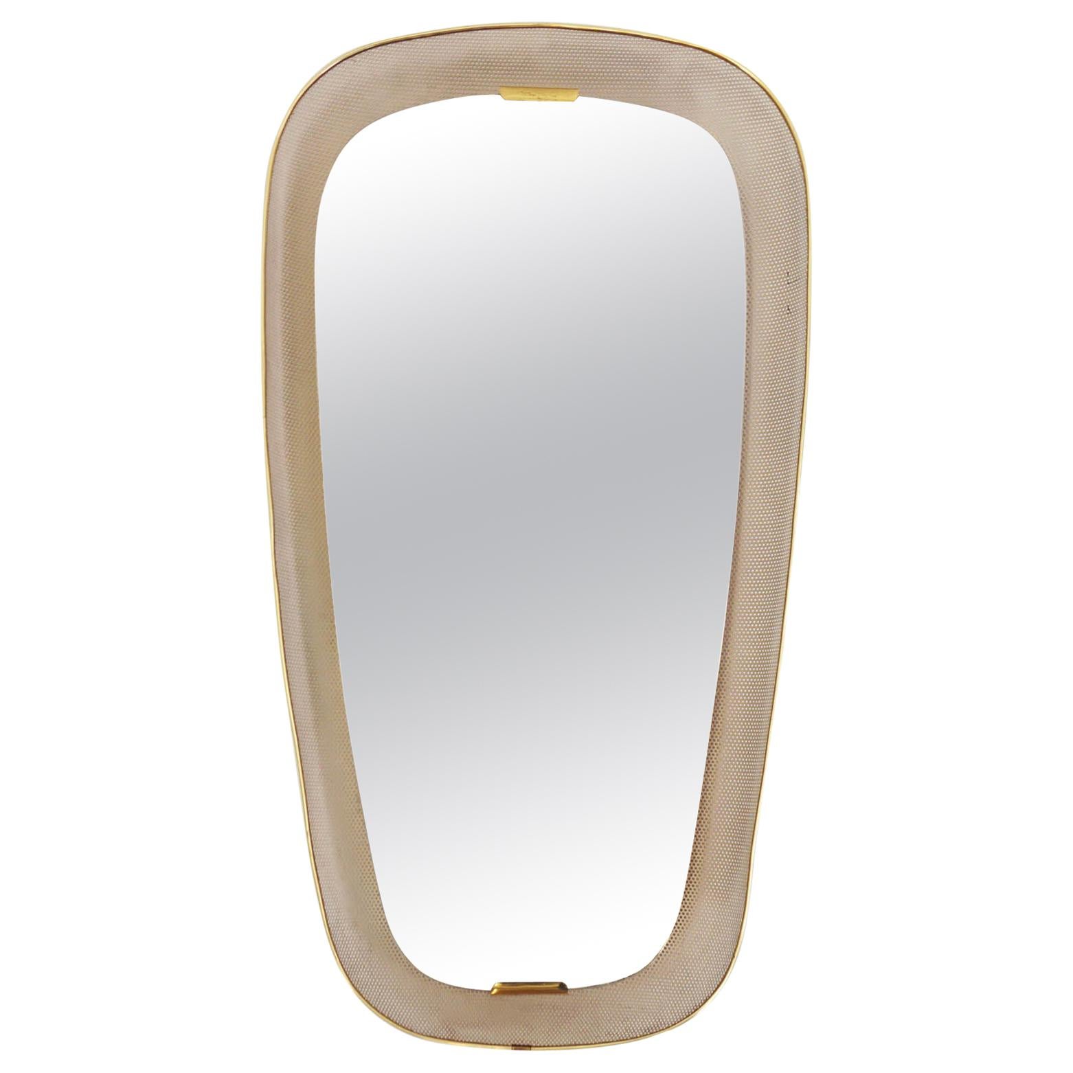 French Backlight Perforated Metal and Brass Oval Mirror