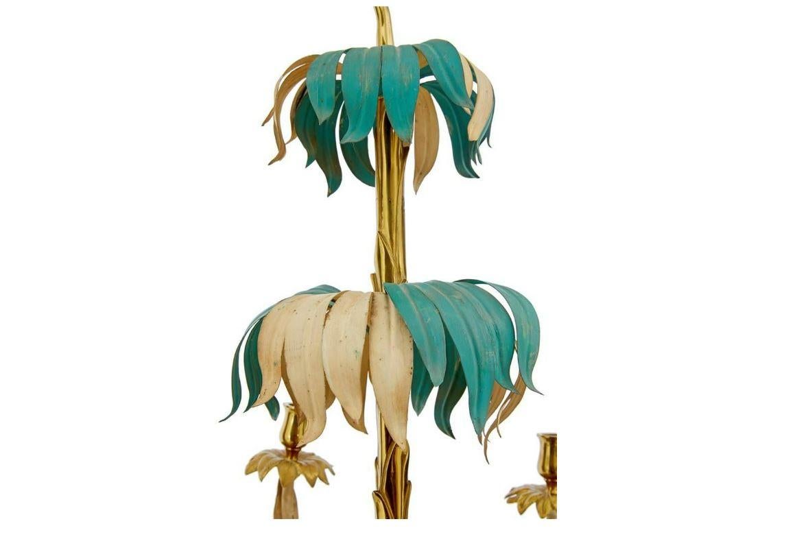 French Baguès Brass Palm Chandelier, 1960s In Good Condition In Locust Valley, NY