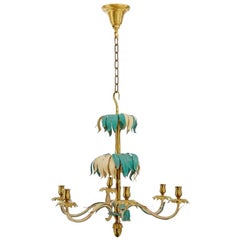 French Baguès Brass Palm Chandelier, 1960s