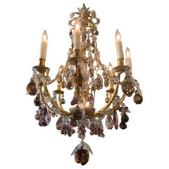French Bagues chandelier 11 lights with colored crystal and gilt bronze