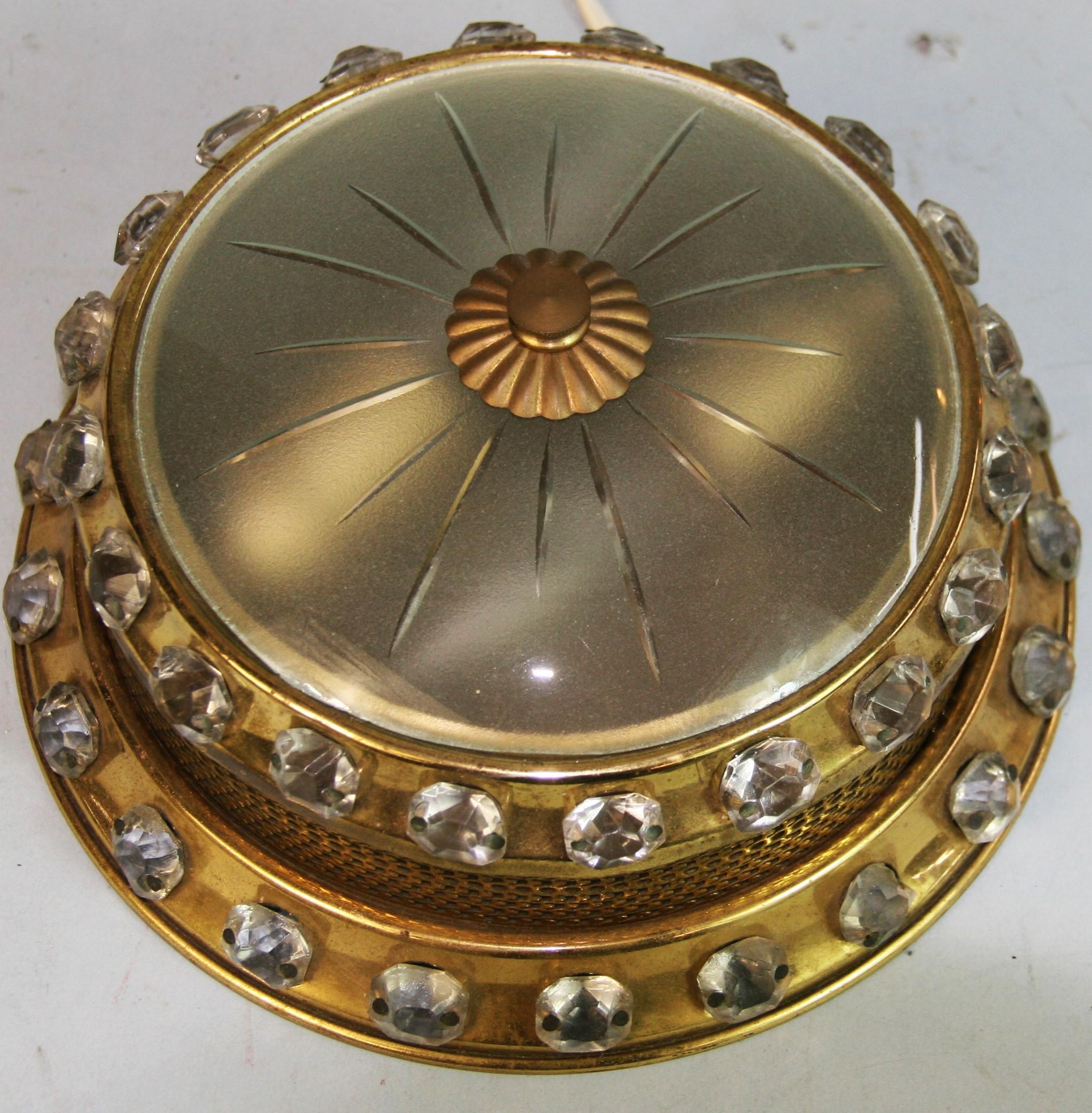 French Baguès Crystal and Brass  Ceiling Fixture, circa 1940s For Sale 1