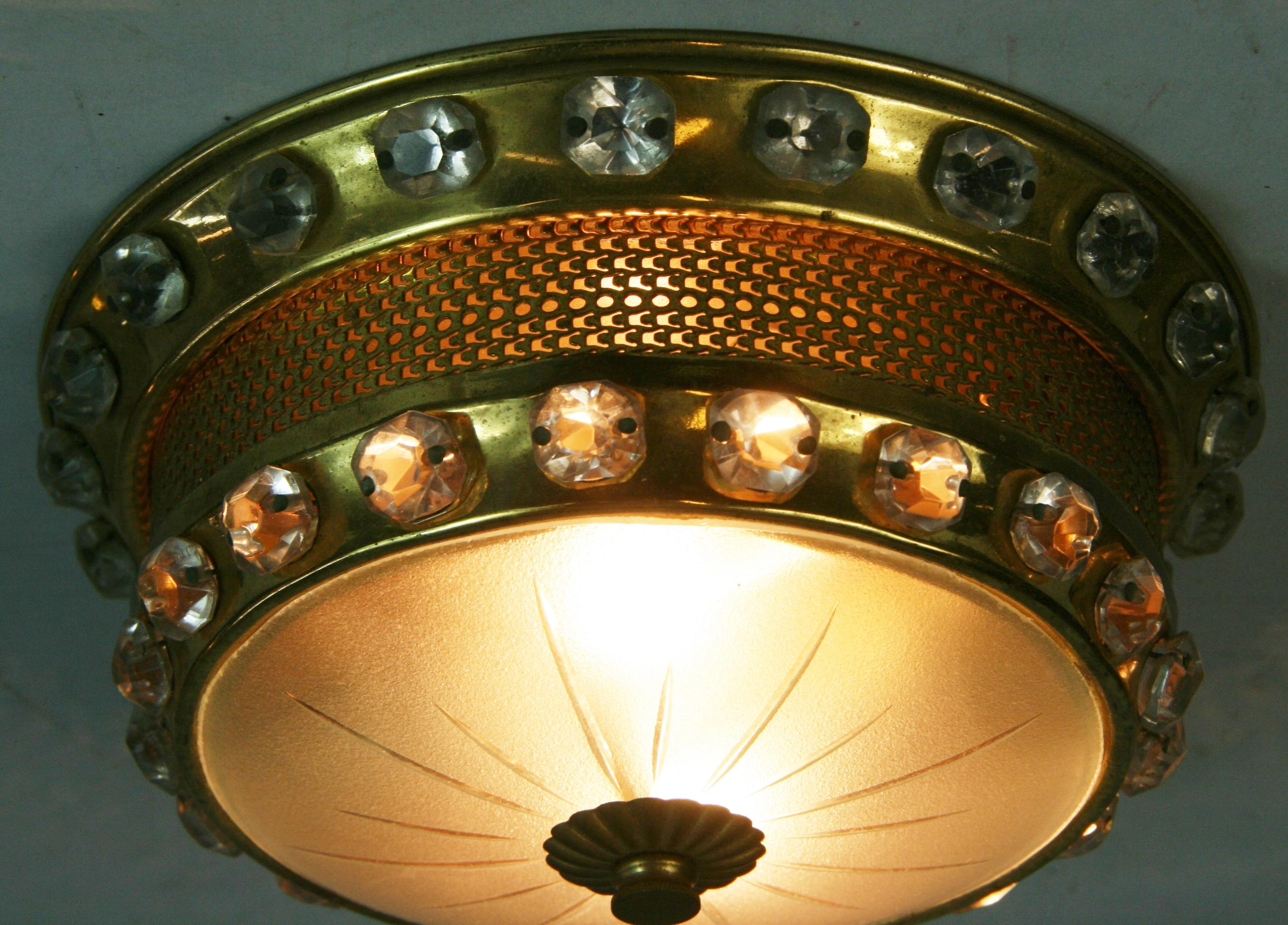 French Baguès Crystal and Brass  Ceiling Fixture, circa 1940s For Sale 4