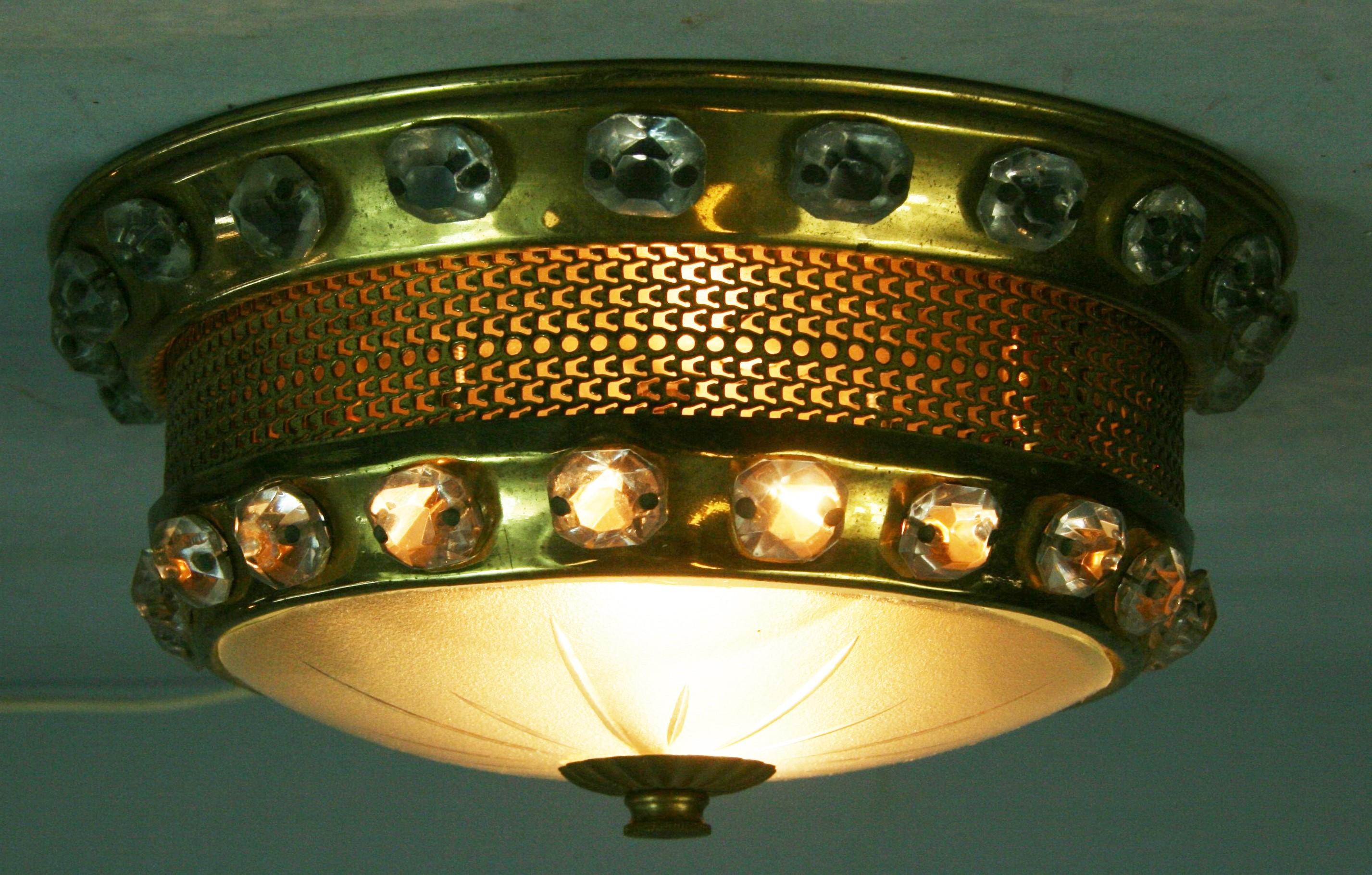 French Baguès Crystal and Brass  Ceiling Fixture, circa 1940s For Sale 5