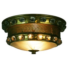 French Baguès Crystal and Brass  Ceiling Fixture, circa 1940s