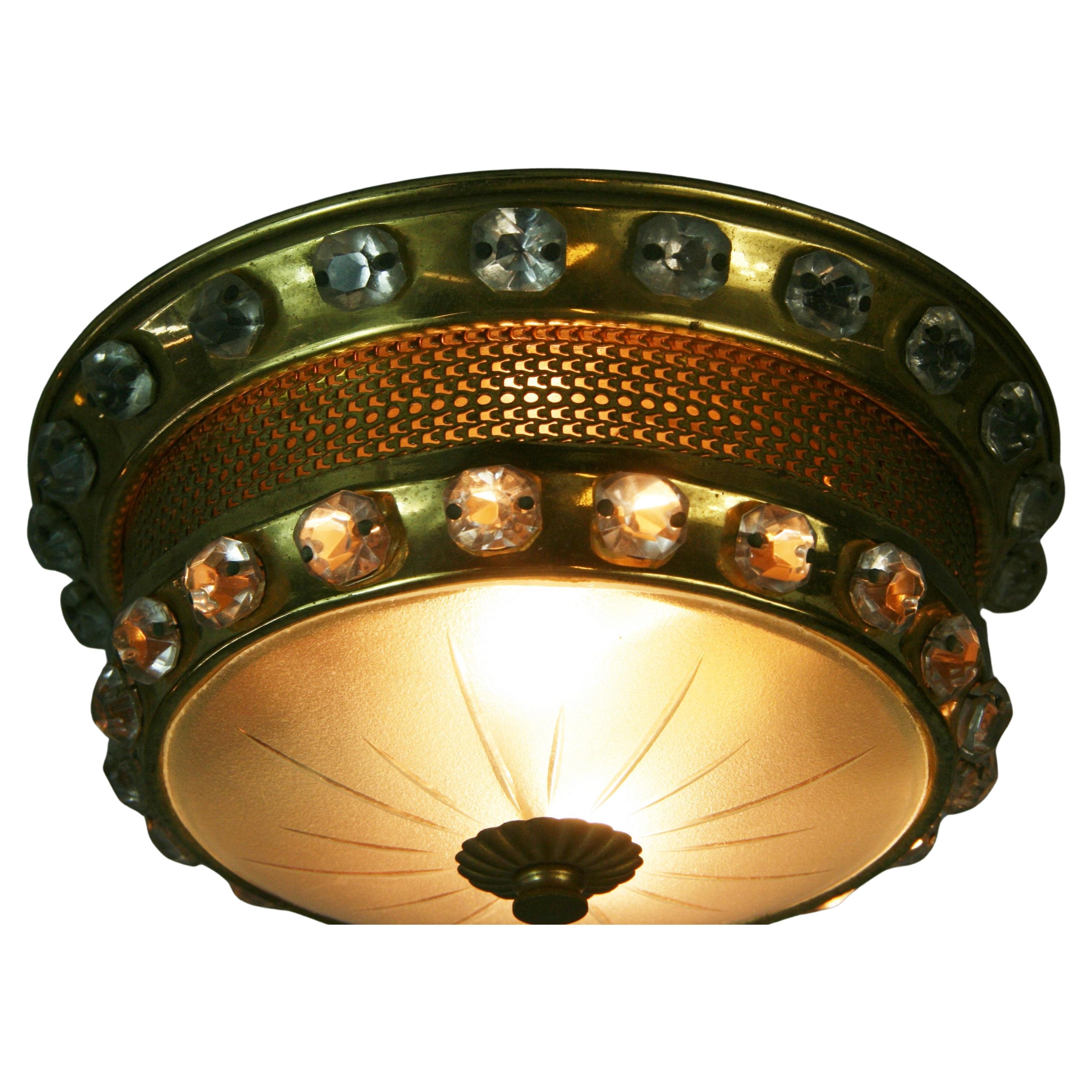 French Baguès Crystal and Brass  Ceiling Fixture, circa 1940s