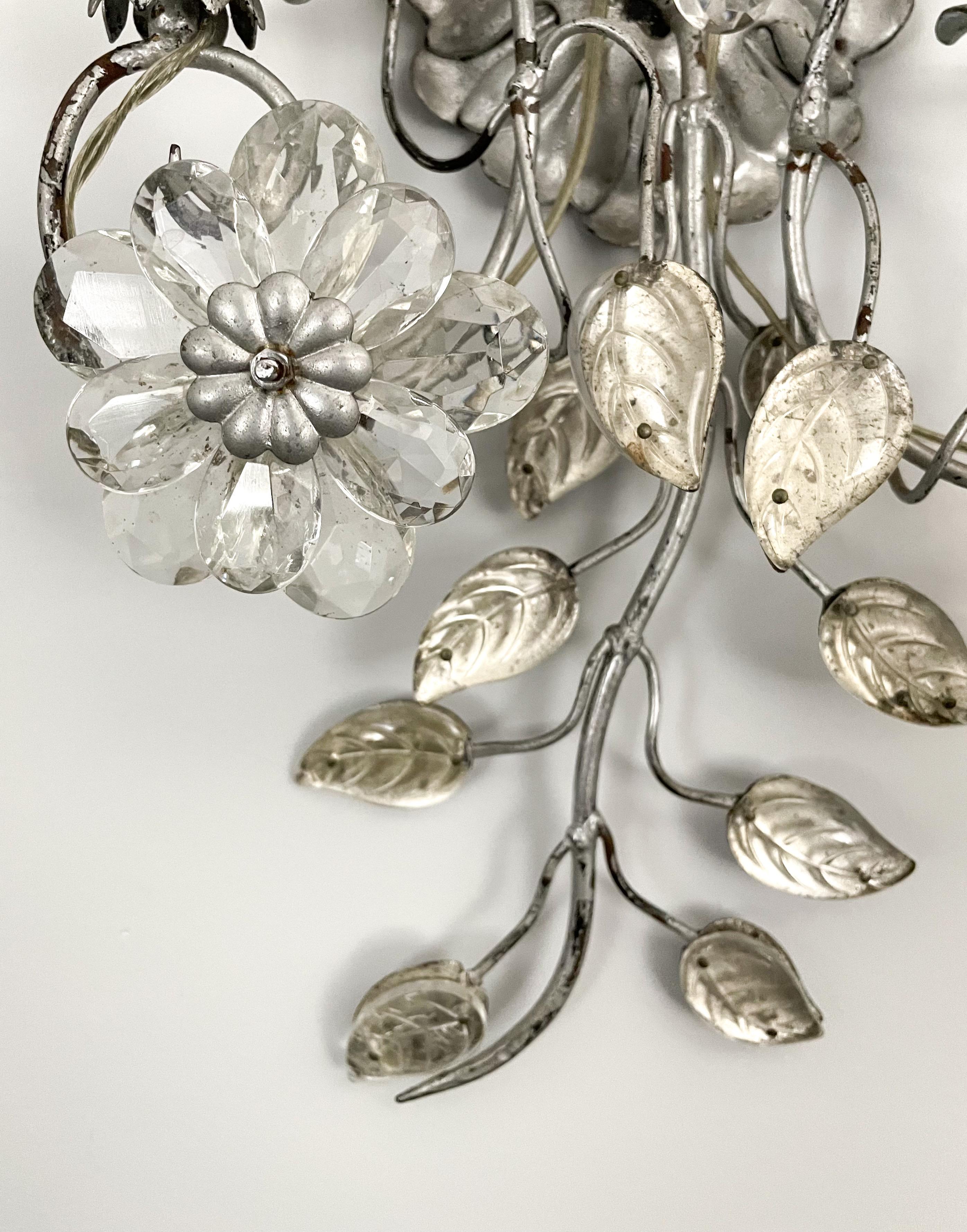 Mid-20th Century French Bagues-Style Crystal Beaded Sconces