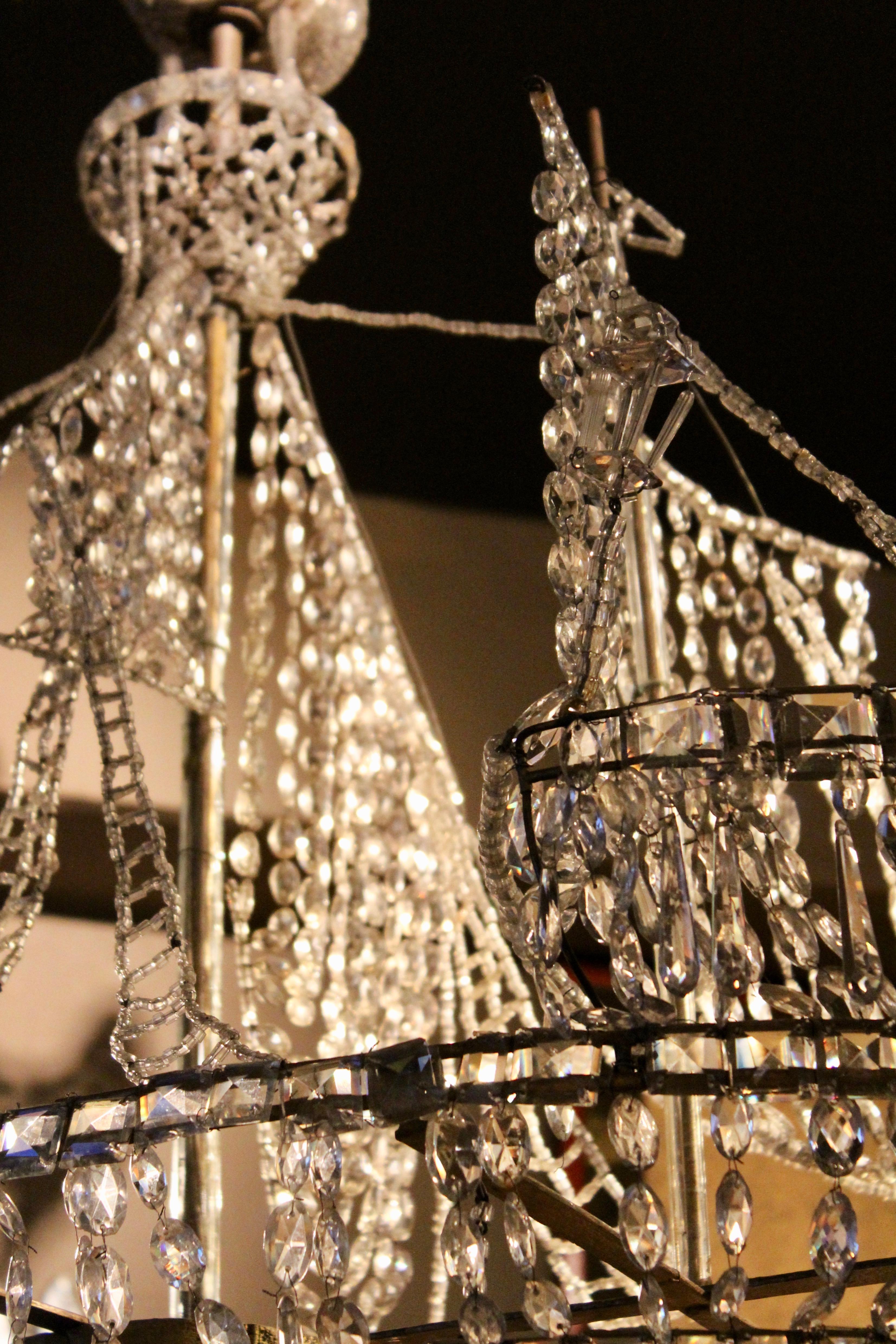 Mid-20th Century French Baguès Style Glass Beaded Chandelier in Form of a Ship, circa 1950