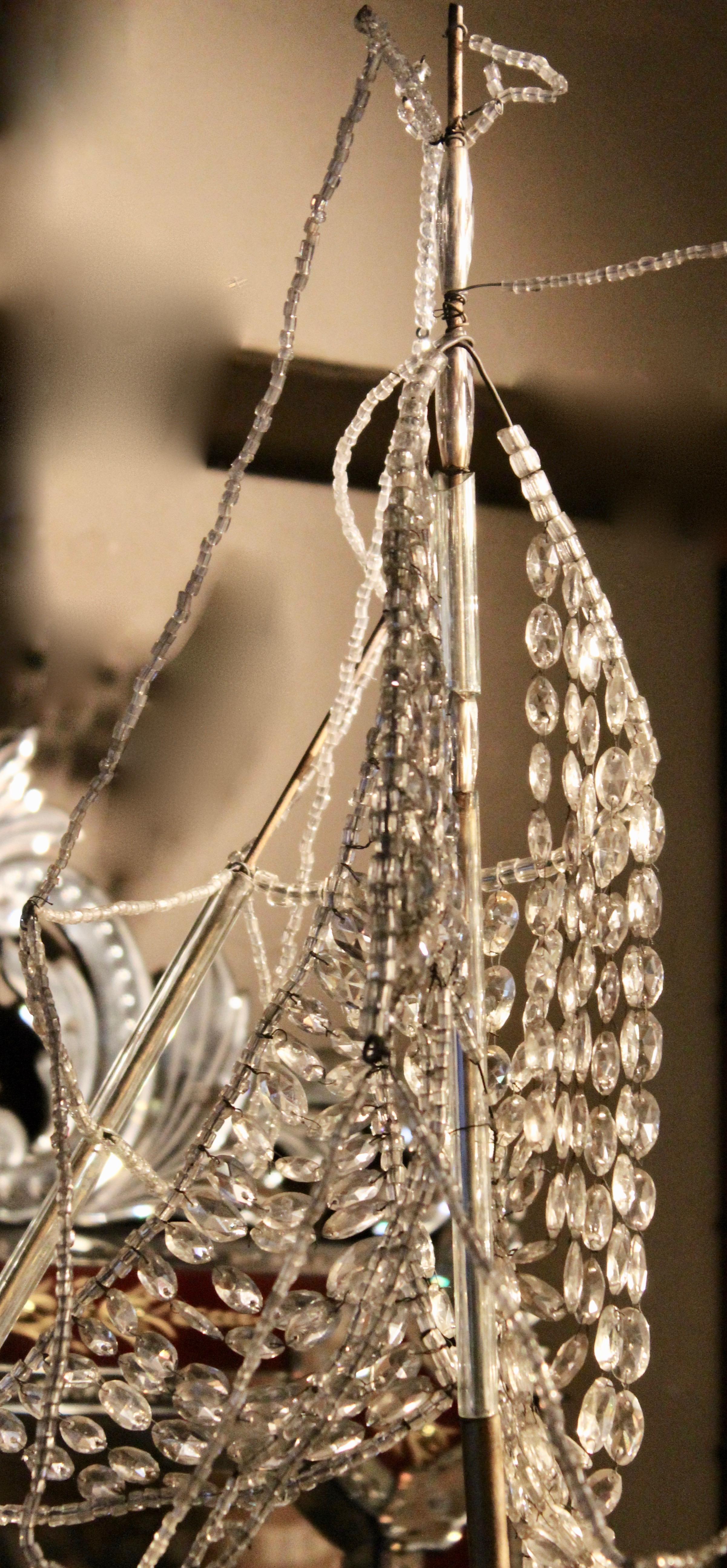 French Baguès Style Glass Beaded Chandelier in Form of a Ship, circa 1950 1