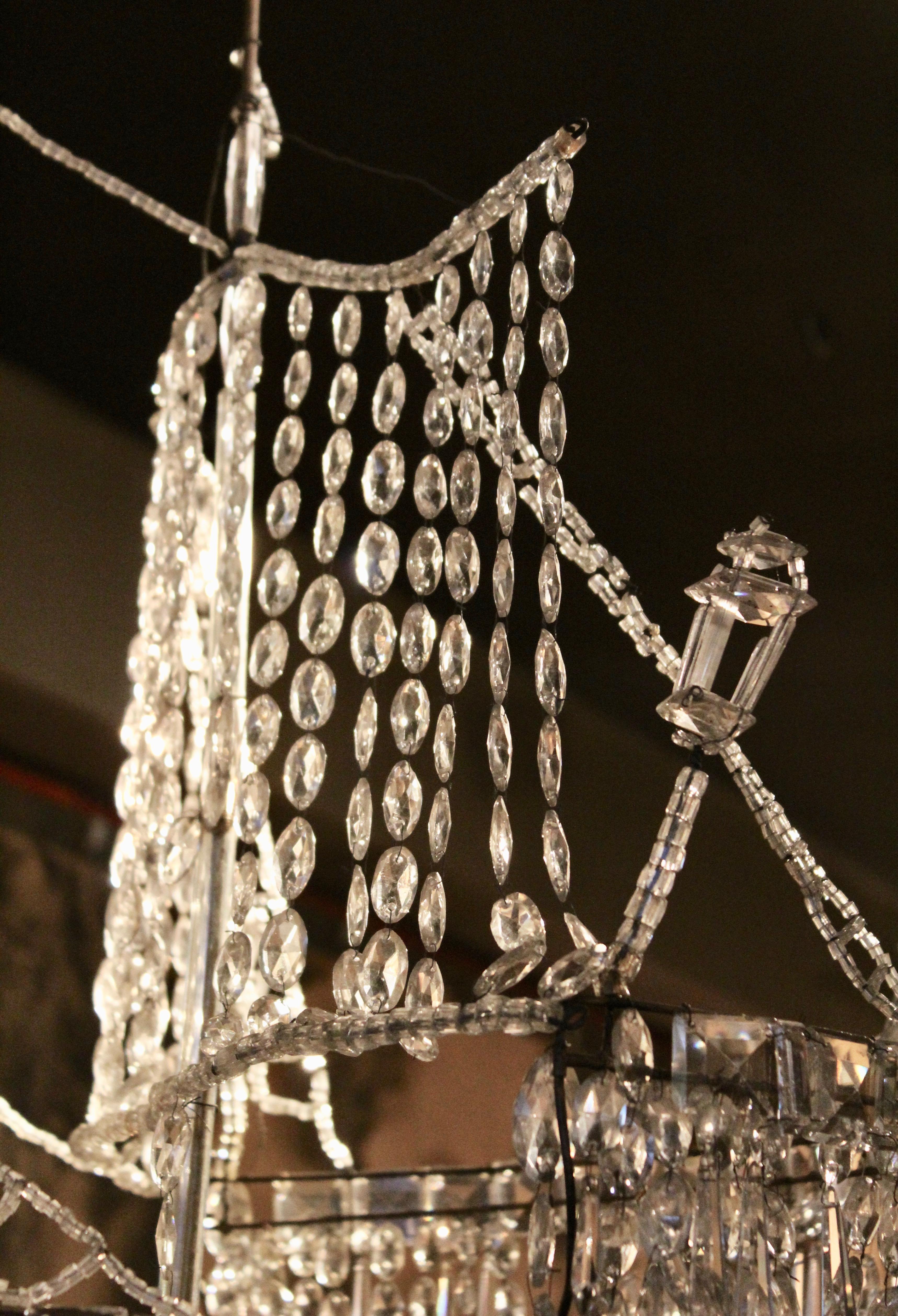 French Baguès Style Glass Beaded Chandelier in Form of a Ship, circa 1950 4