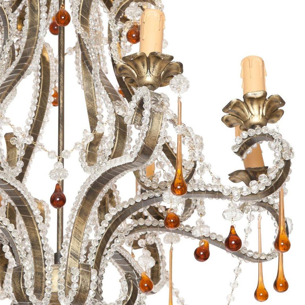 Belle Époque French Bagues Style Steel and Beaded Glass Chandelier For Sale
