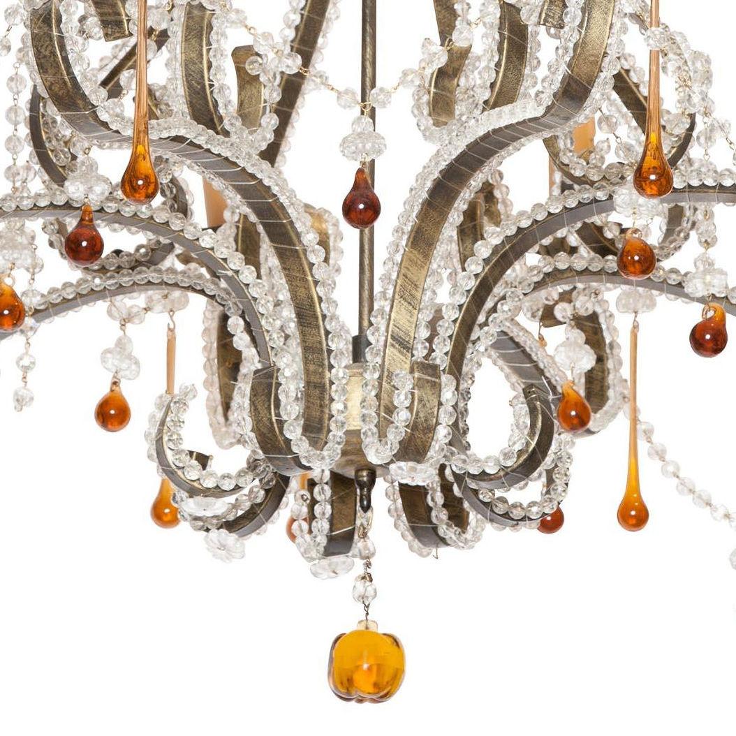French Bagues Style Steel and Beaded Glass Chandelier In Good Condition For Sale In New York, NY