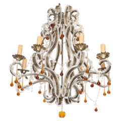 French Bagues Style Steel and Beaded Glass Chandelier