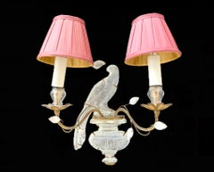 French Baguès Style Two-Light "Bird and Foliage" Sconces, A Pair