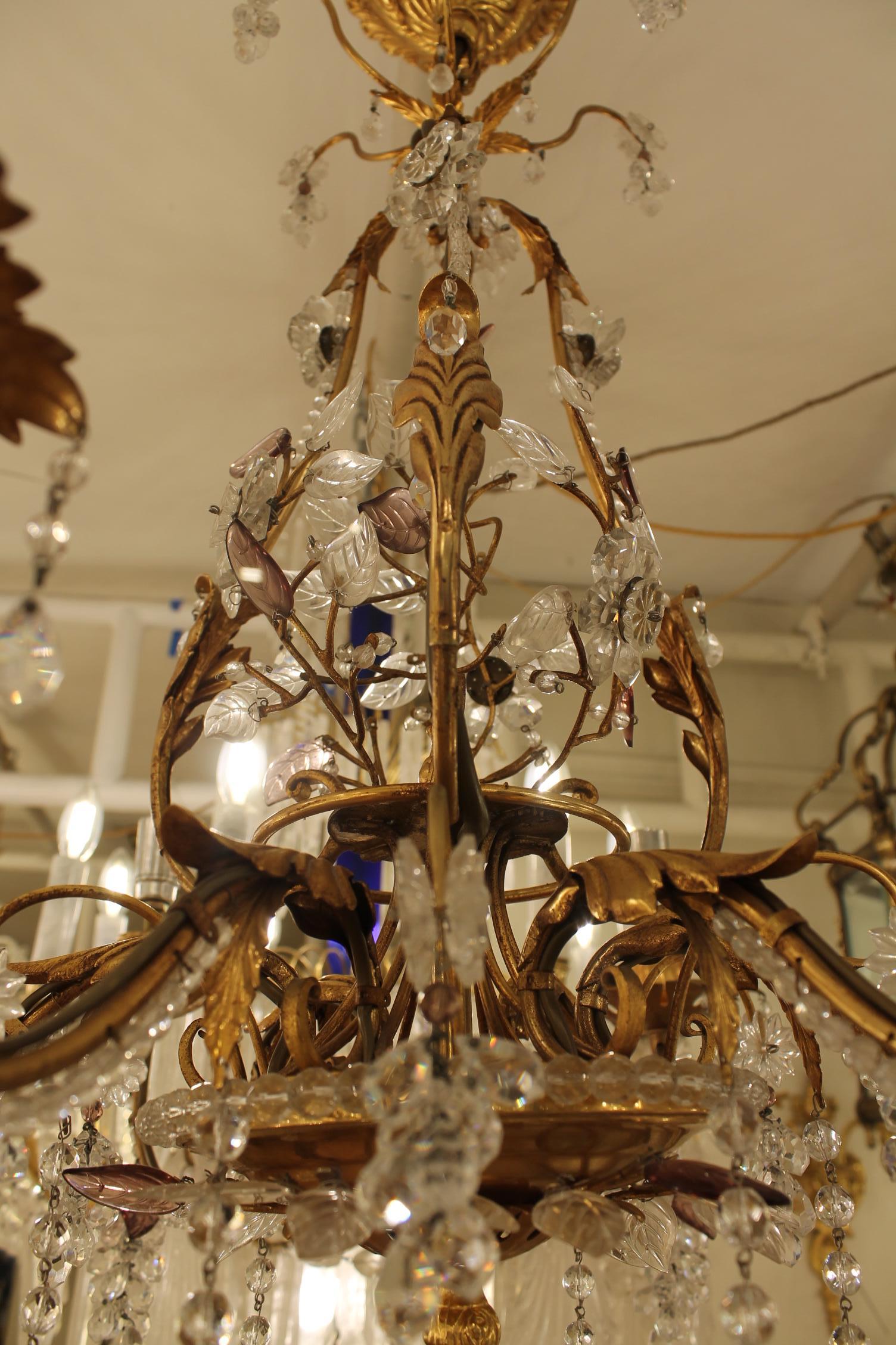 French Bagues with crystal grapes and flowers plus coloured leaves  Chandelier For Sale 1