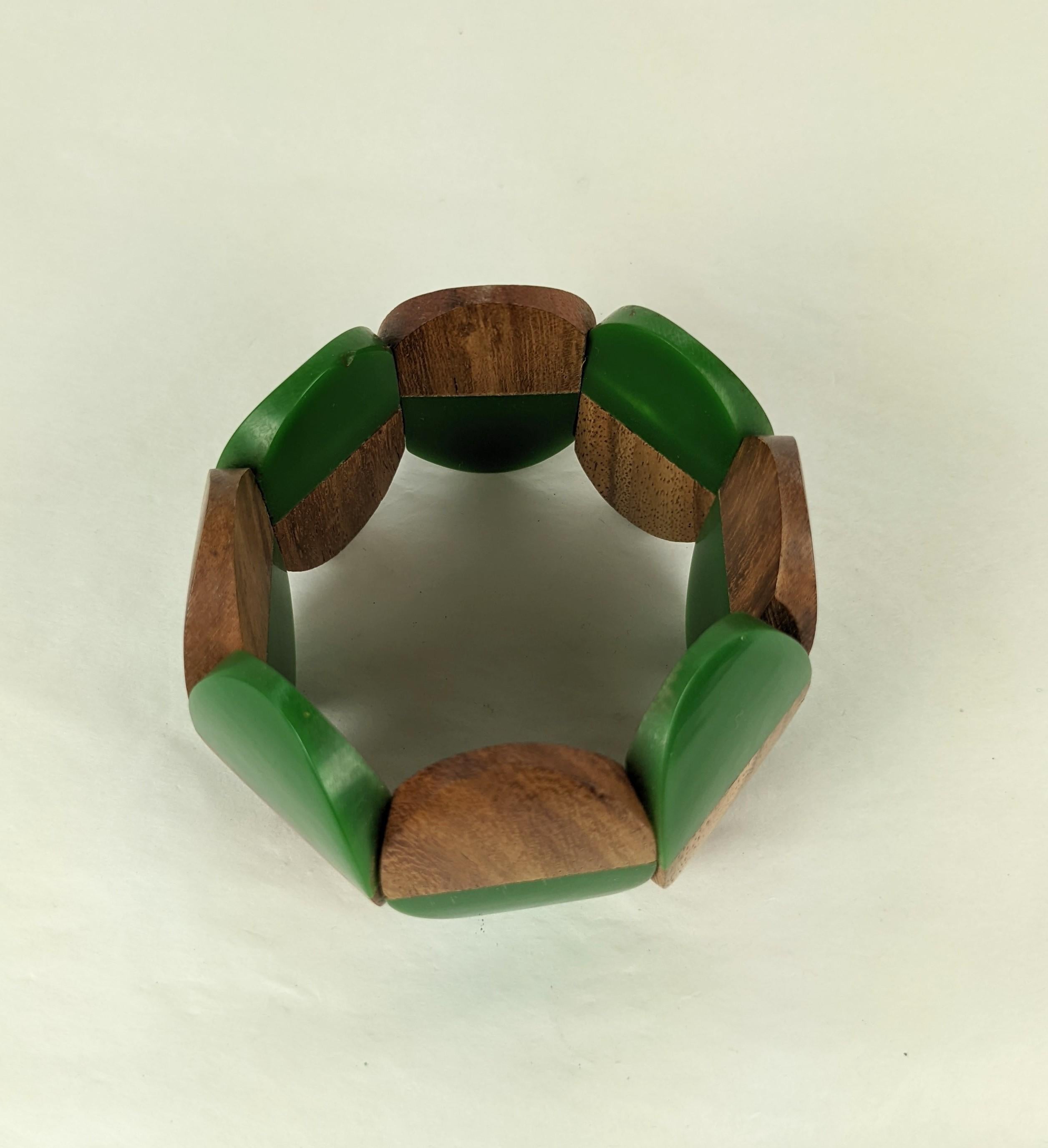 French Bakelite and Wood Stretch Bracelet In Good Condition In New York, NY