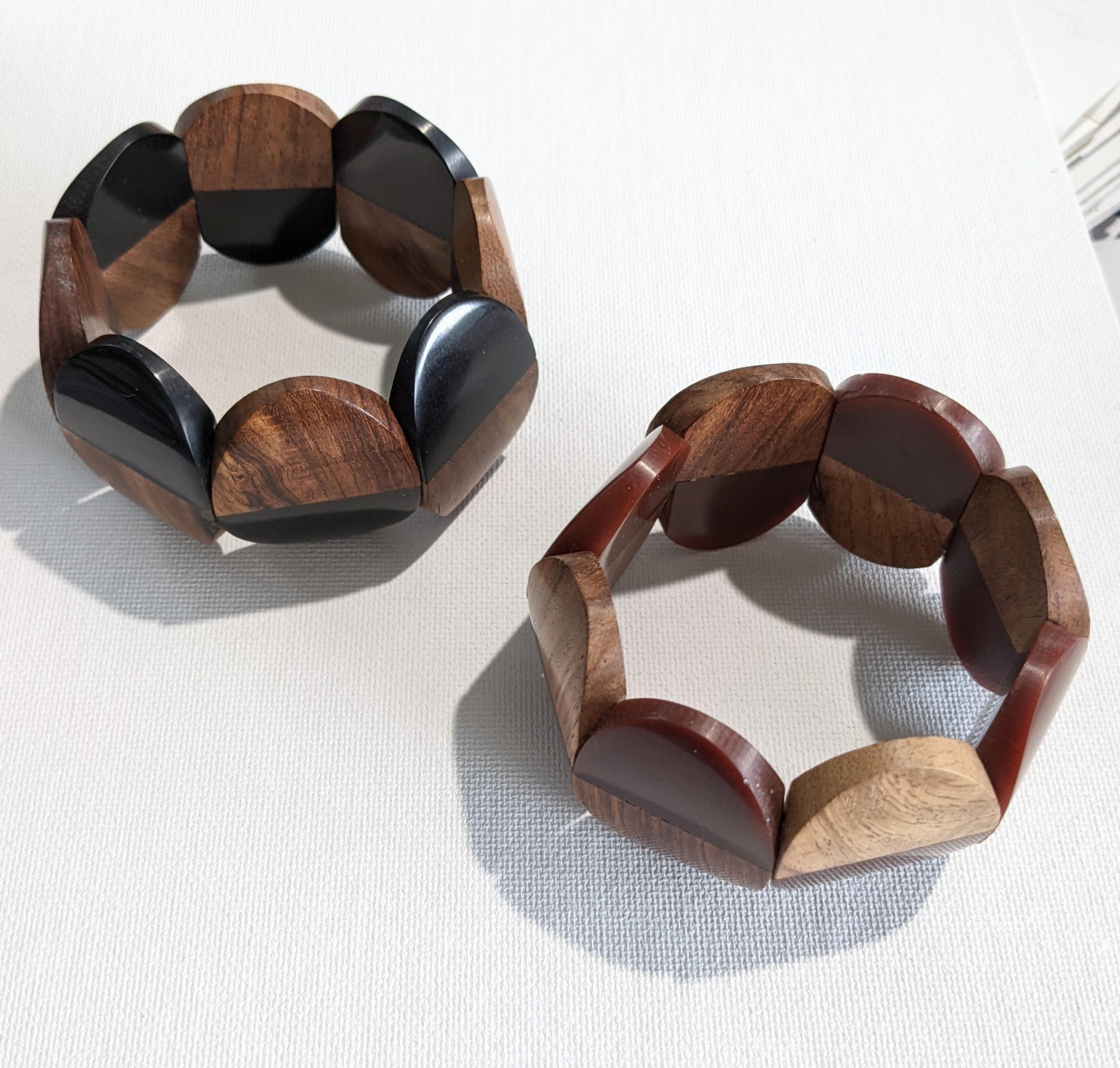 French Bakelite and Wood Stretch Bracelet 3