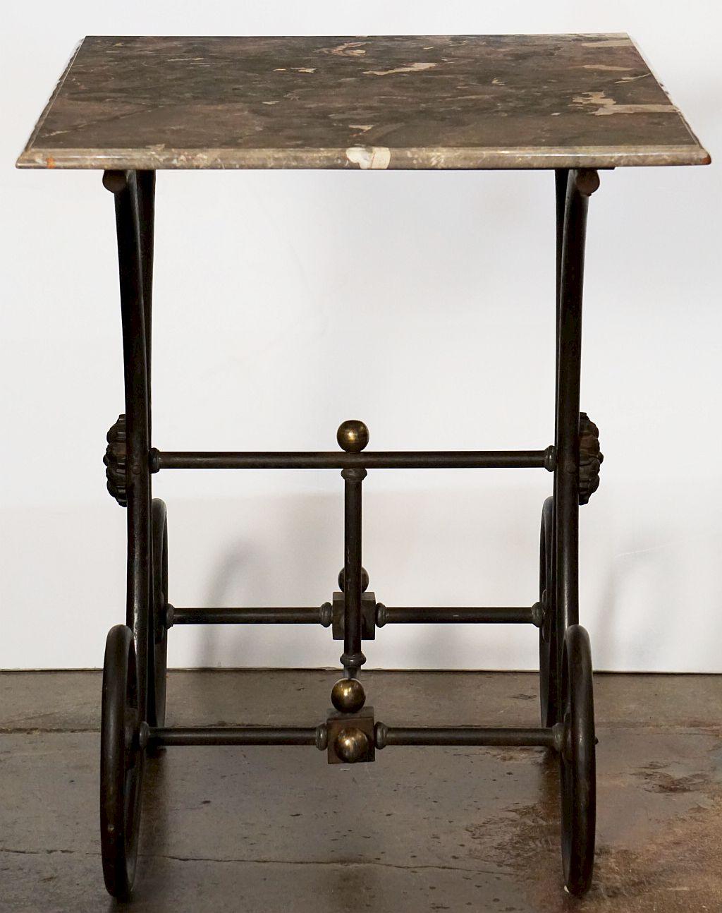 French Baker's Patisserie Table with Marble Top and Wrought Iron Base 8