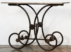 French Baker's Patisserie Table with Marble Top and Wrought Iron Base