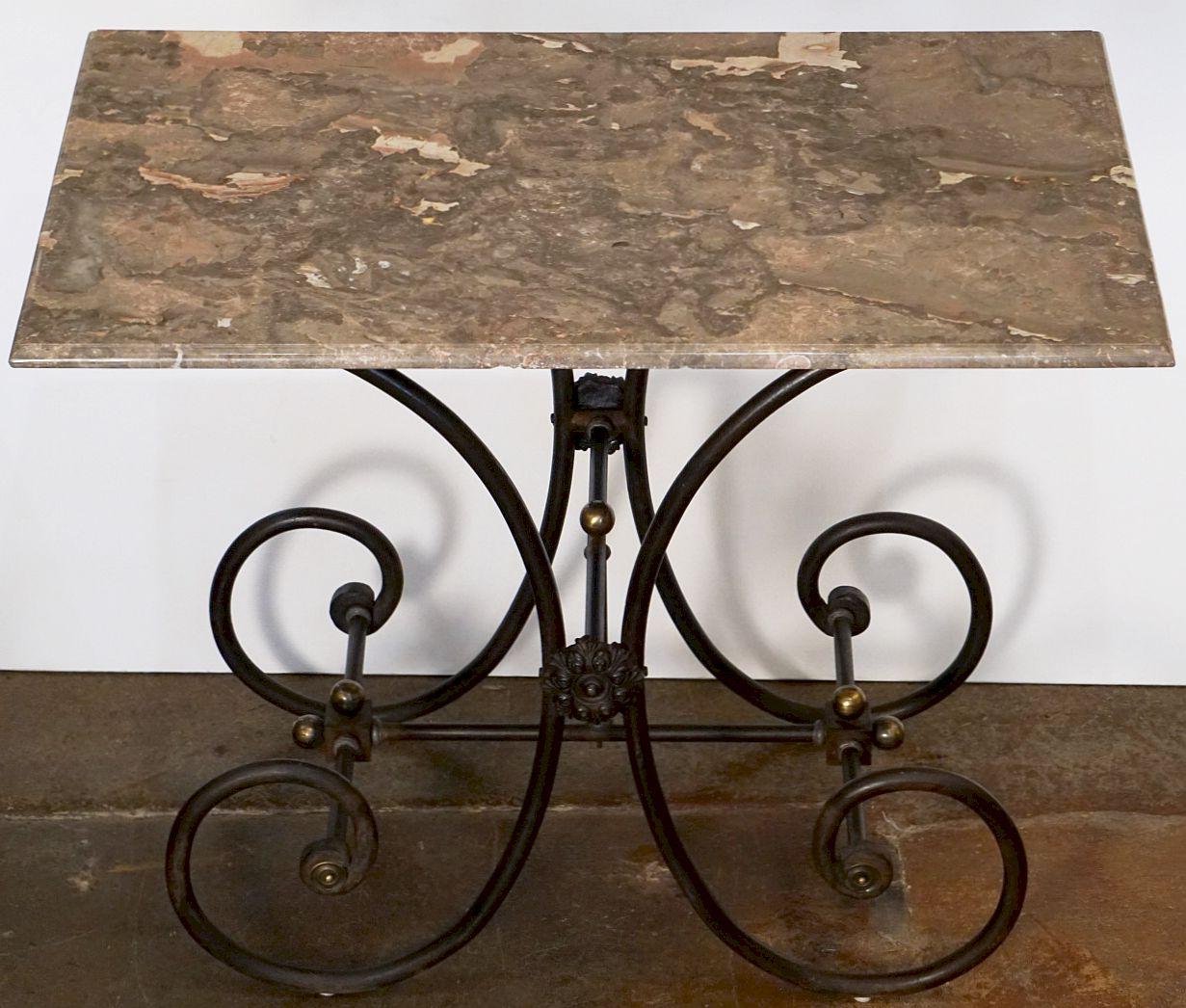 20th Century French Baker's Patisserie Table with Marble Top and Wrought Iron Base
