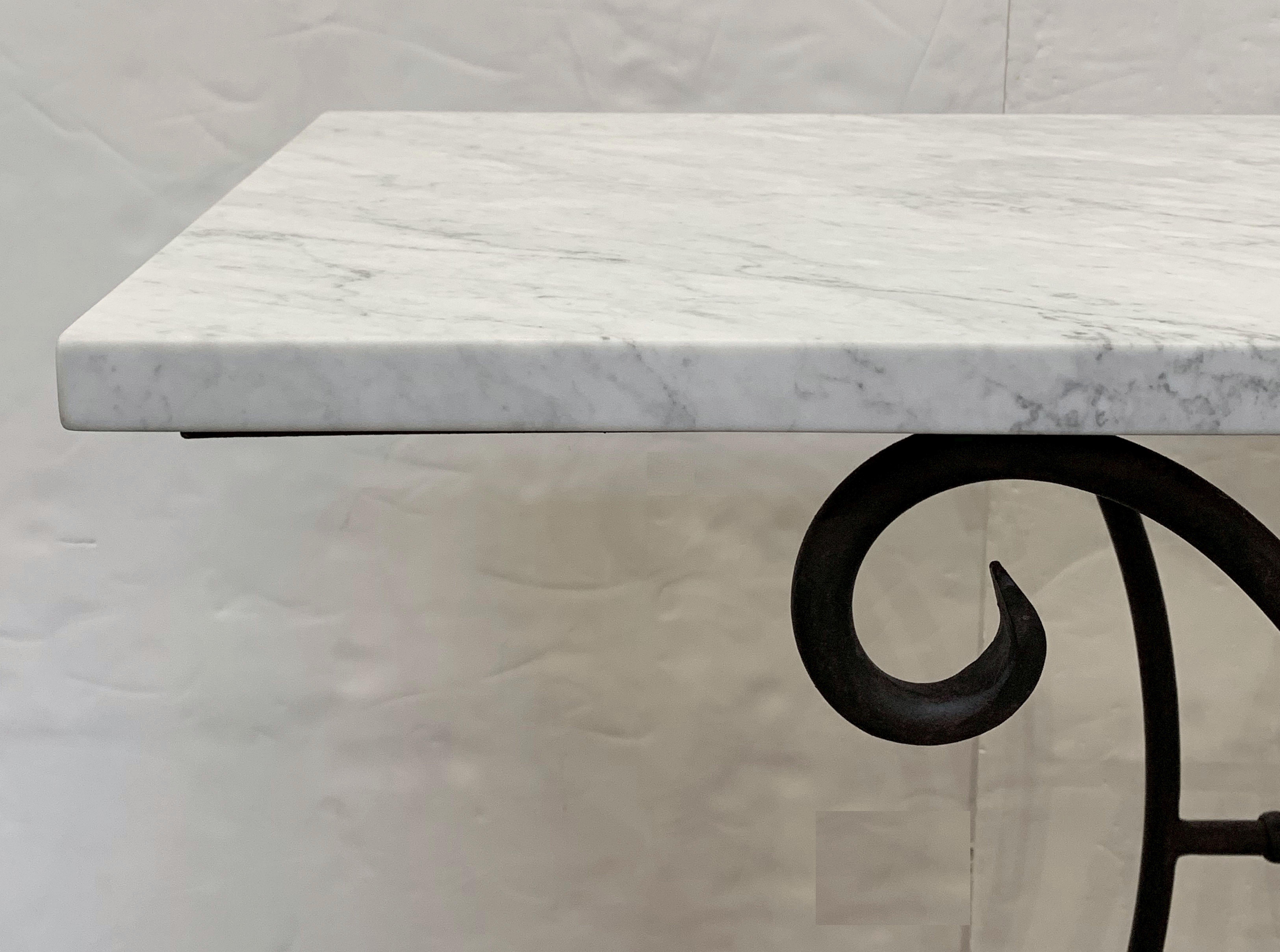 French Baker's Table with Carrara Marble Top and Wrought Iron Base 7