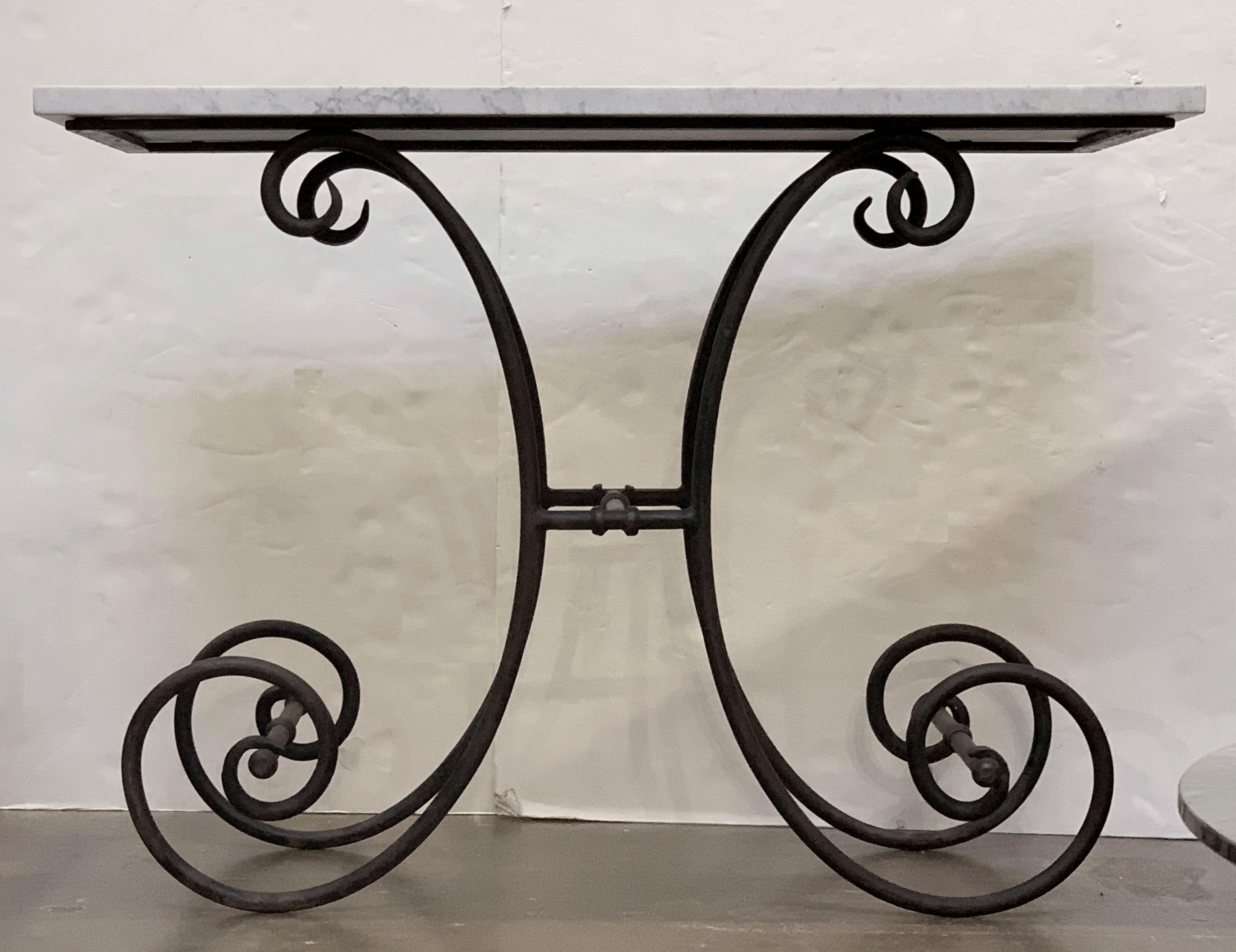 French Baker's Table with Carrara Marble Top and Wrought Iron Base 10