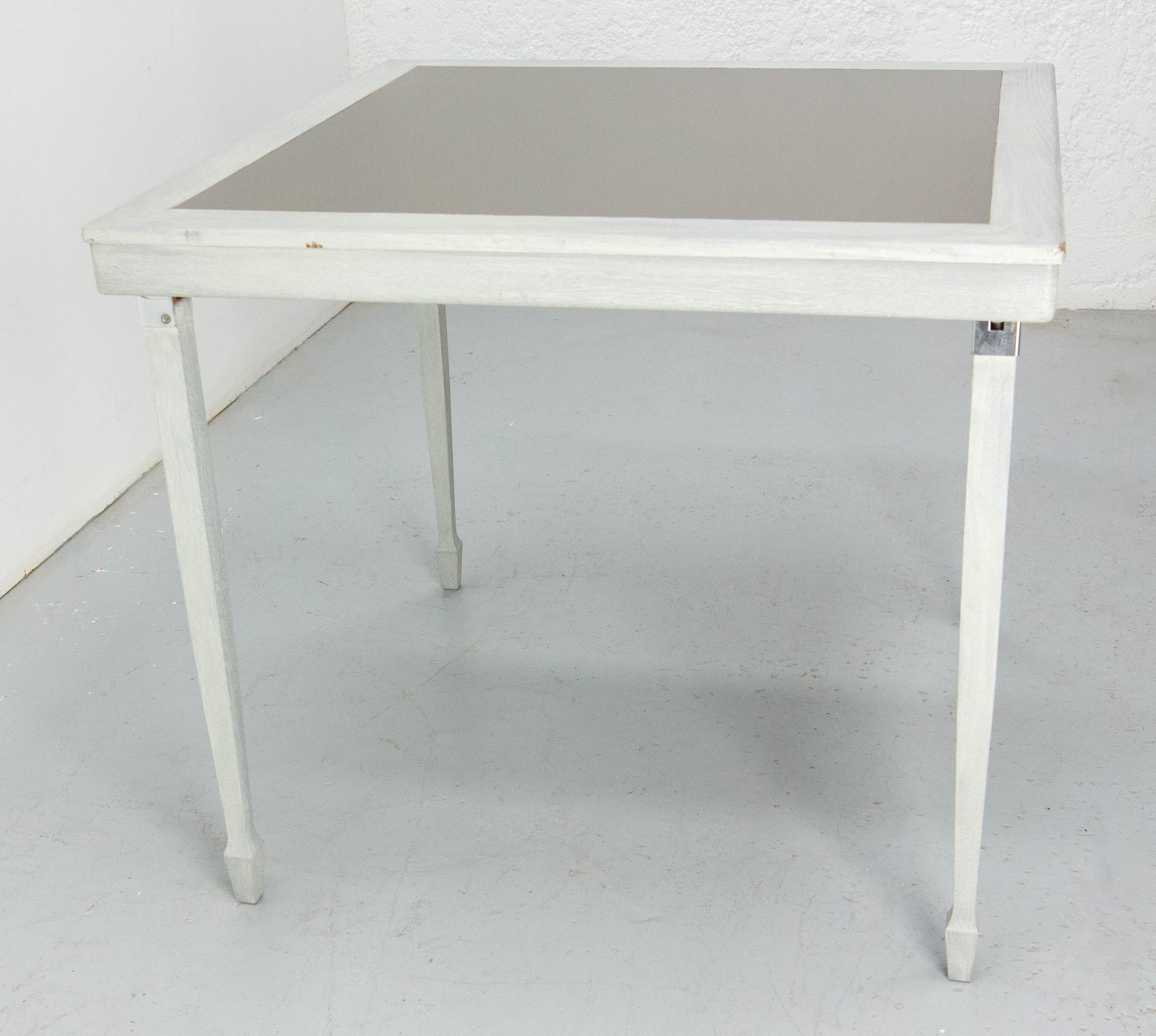 Table pliante d'intérieur ou de terrasse de balcon français Alumium & Wood, circa 1920 Bon état - En vente à Labrit, Landes