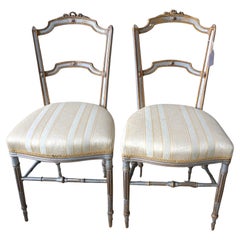 French ballroom chairs with original blue paint, 19th century
