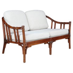French Bamboo and Bouclé Two-Seater Bench, 1960s