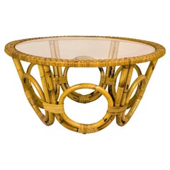 Mesa baja francesa de bambú y cristal, circa 1970, Francia