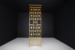 French Pine Room Divider with Sunburst Accents, 1960s