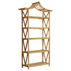 French Bamboo and Rattan 5-Tier Étagère with Pagoda Top, Mid-20th Century