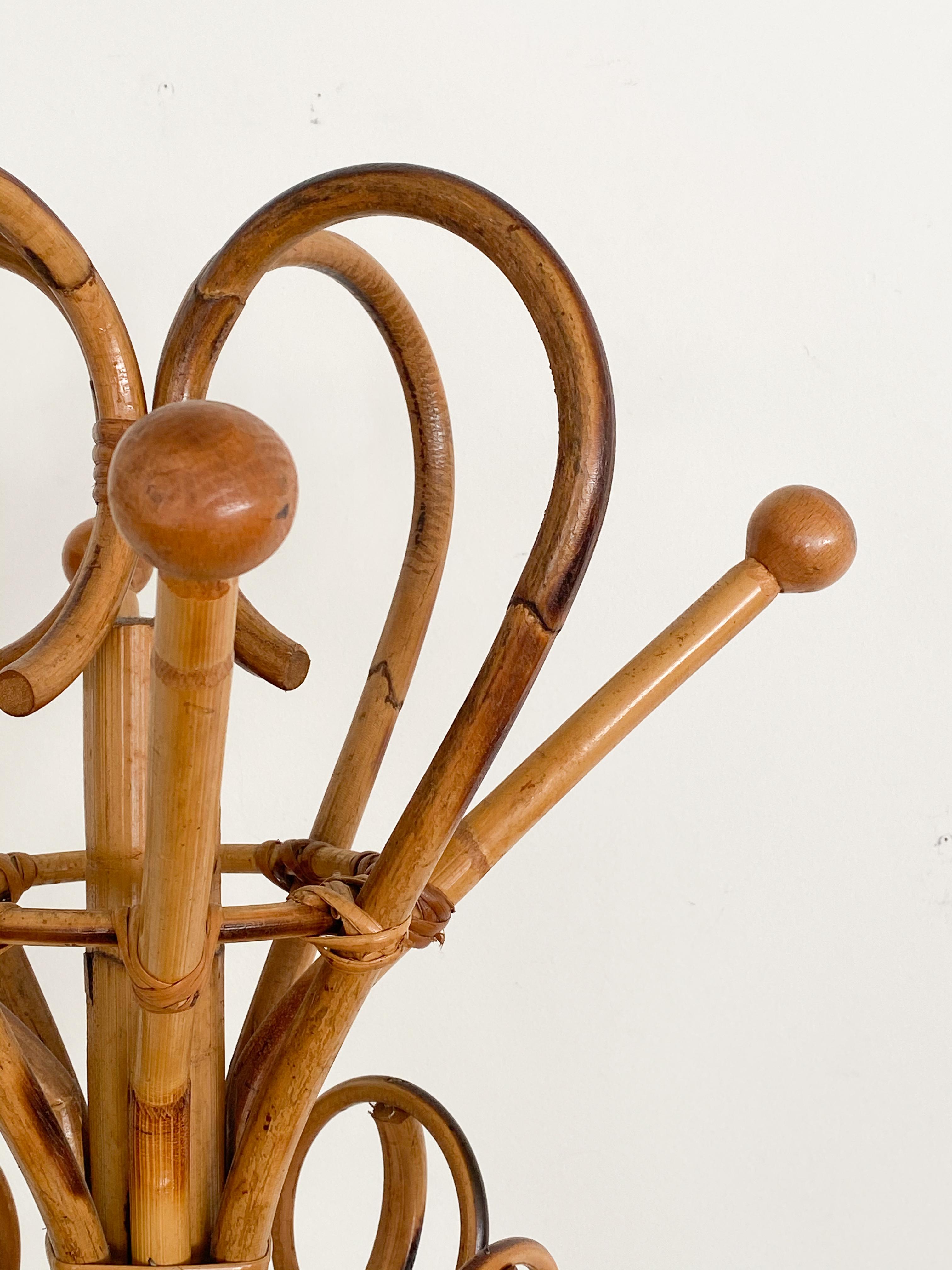 20th Century French Bamboo and Rattan Coat Rack