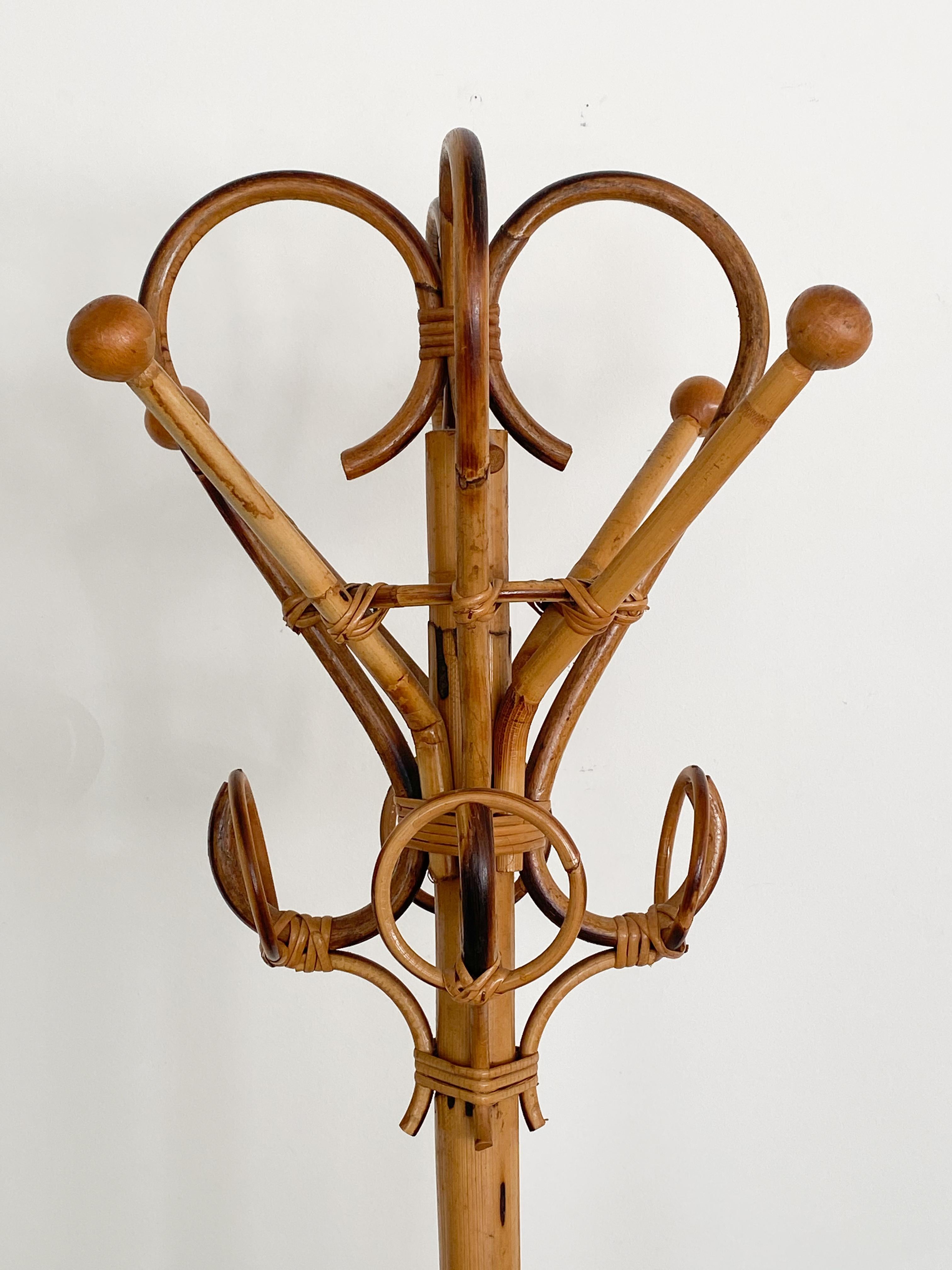 French Bamboo and Rattan Coat Rack 1