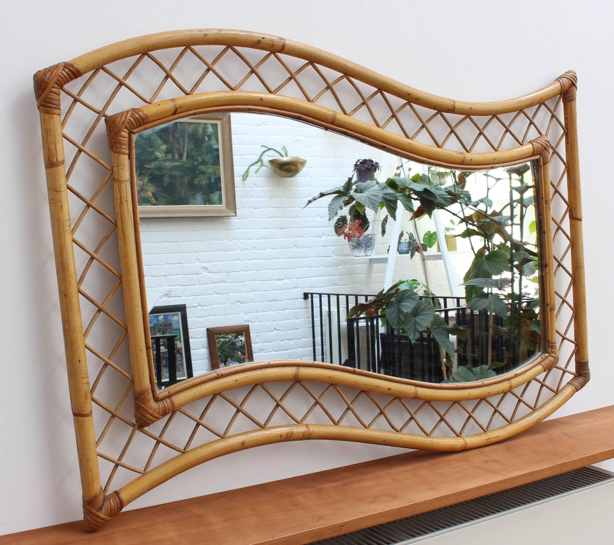 French Bamboo and Rattan Mirror, circa 1950s In Good Condition For Sale In London, GB