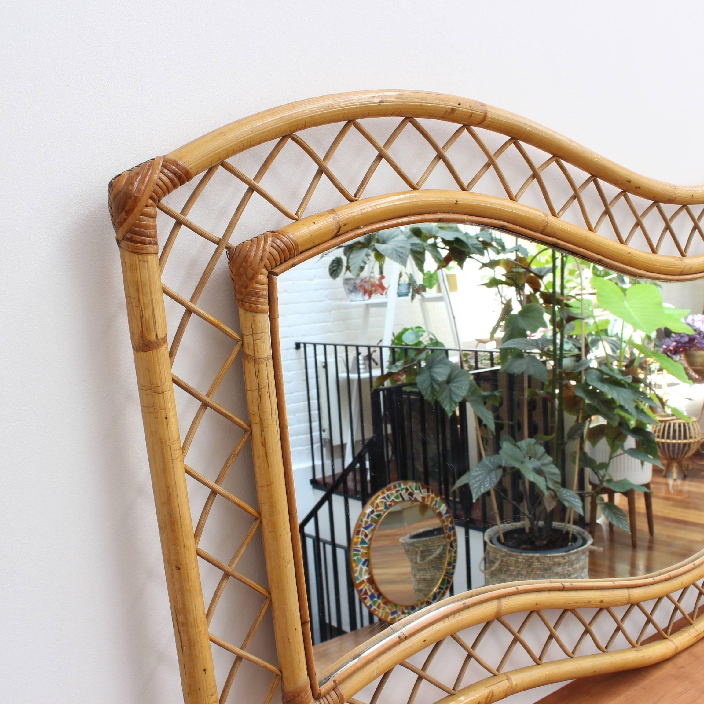 Mid-20th Century French Bamboo and Rattan Mirror, circa 1950s For Sale