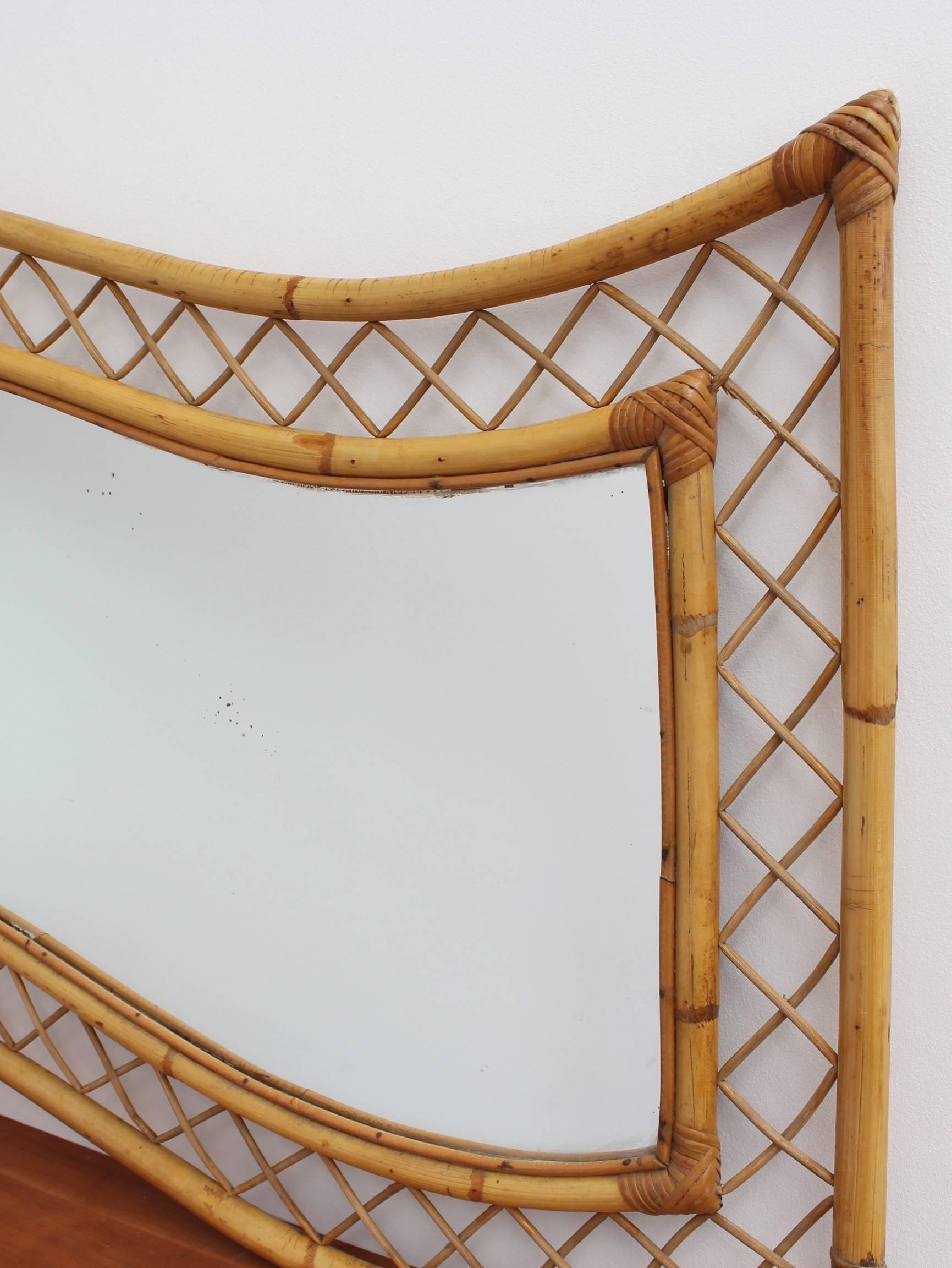 French Bamboo and Rattan Mirror, circa 1950s For Sale 1