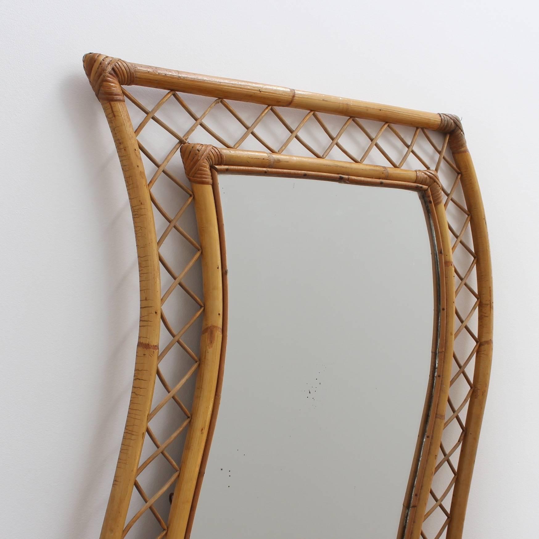 French Bamboo and Rattan Mirror, circa 1950s For Sale 2