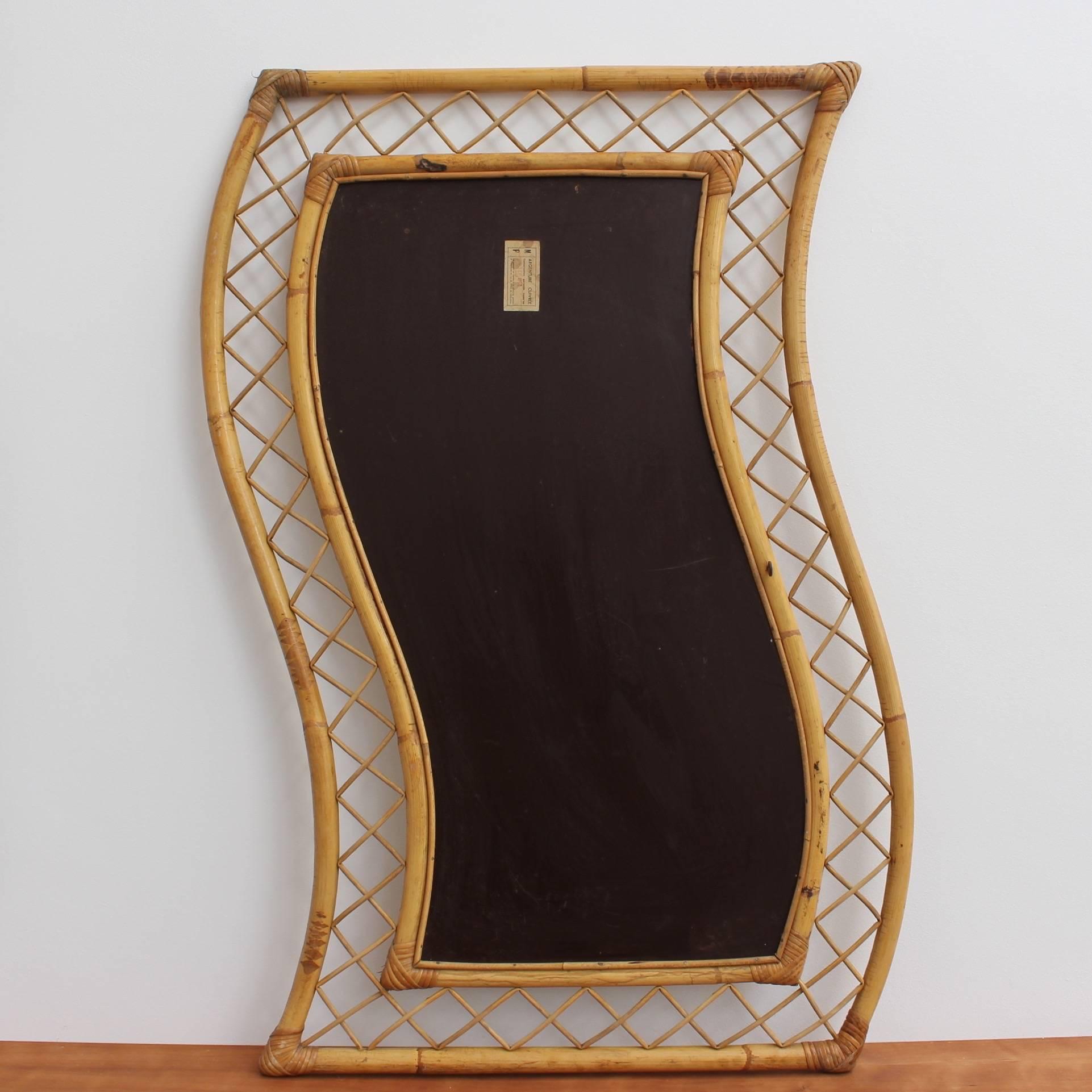 French Bamboo and Rattan Mirror, circa 1950s For Sale 4