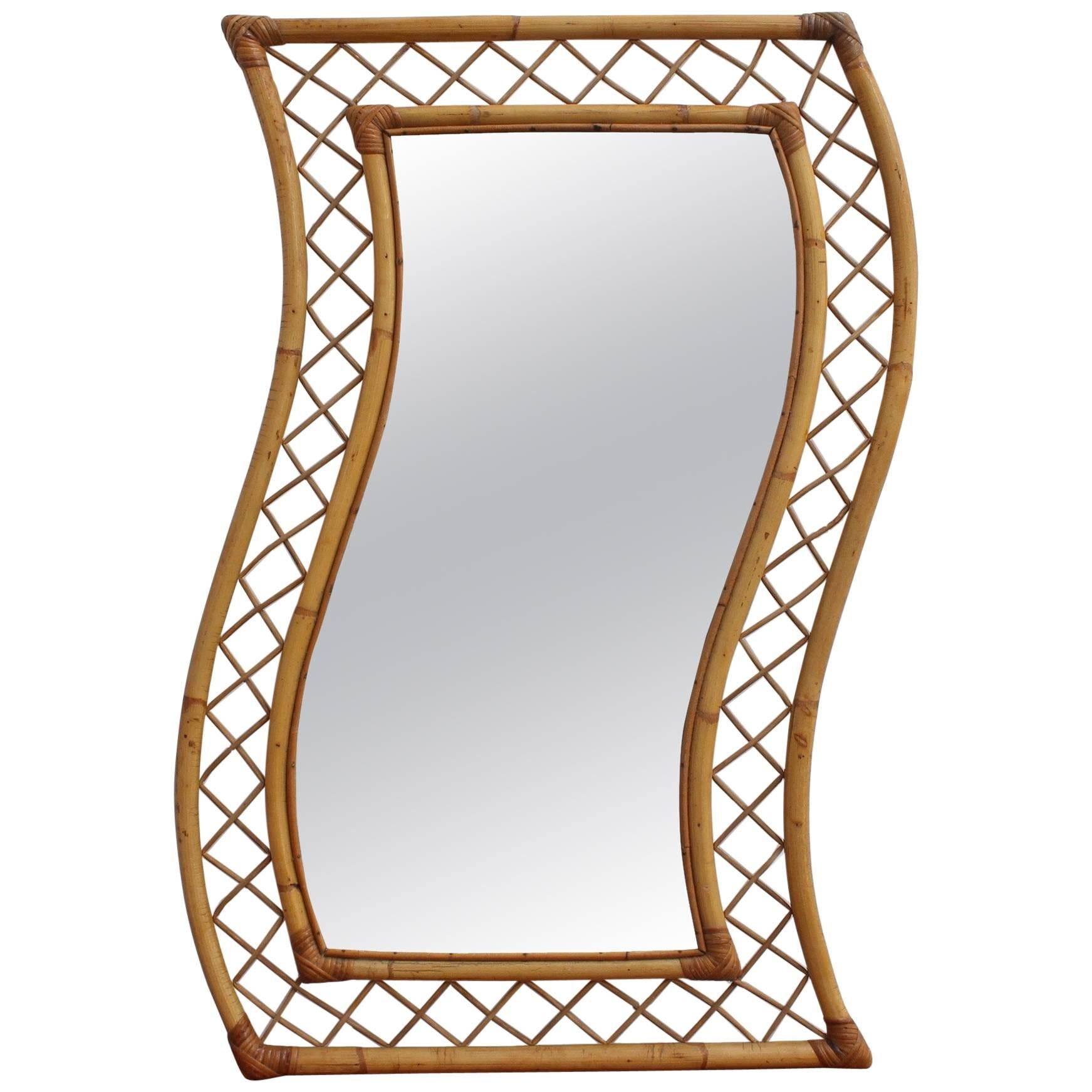 French Bamboo and Rattan Mirror, circa 1950s For Sale